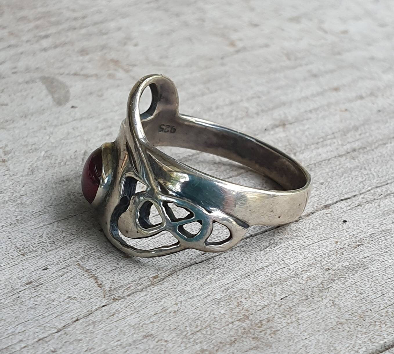 Green tourmaline  ring,sterling silver,celtic,handmade,goddess,boho,new age,cabachon,designer,