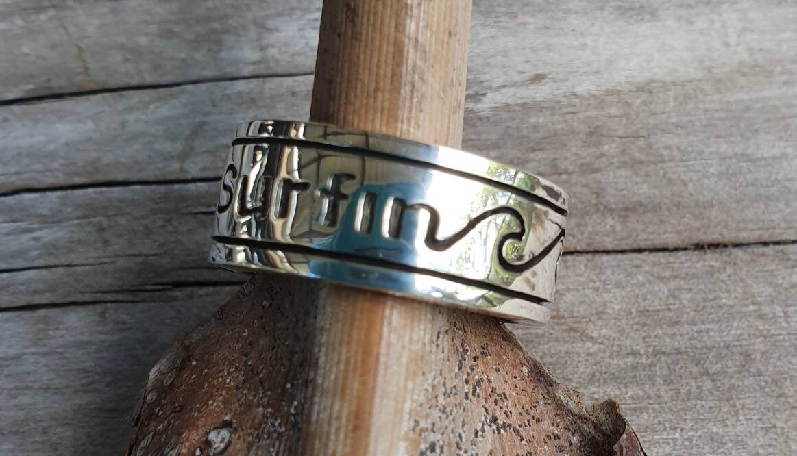 Chunky surf board ring,sterling silver,surfer ring,wave ring,surf,surfing,wave wedding ring,surf board band,