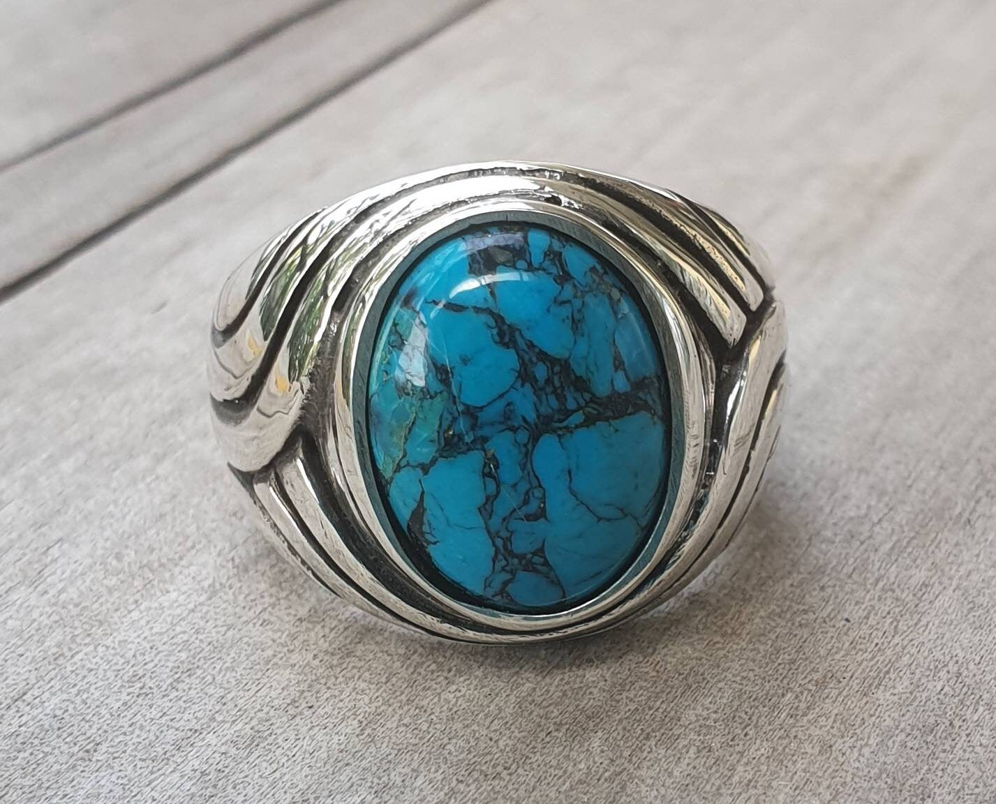 Turquoise ring, sterling silver,chunky,heavy and solid,modern bespoke,boho,mans dress wedding dress ring