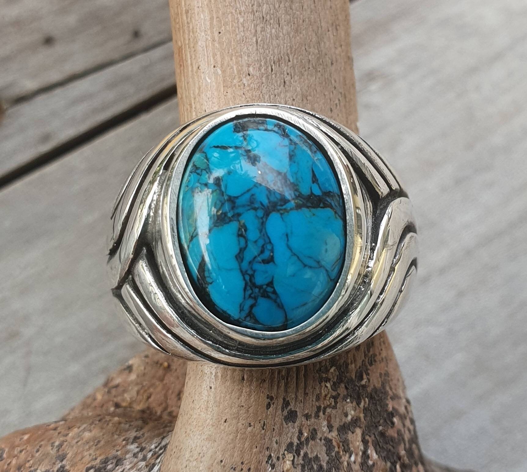 Turquoise ring, sterling silver,chunky,heavy and solid,modern bespoke,boho,mans dress wedding dress ring
