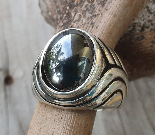 Hemitite ring, sterling silver,chunky,heavy and solid,modern bespoke,boho,mans dress wedding dress ring