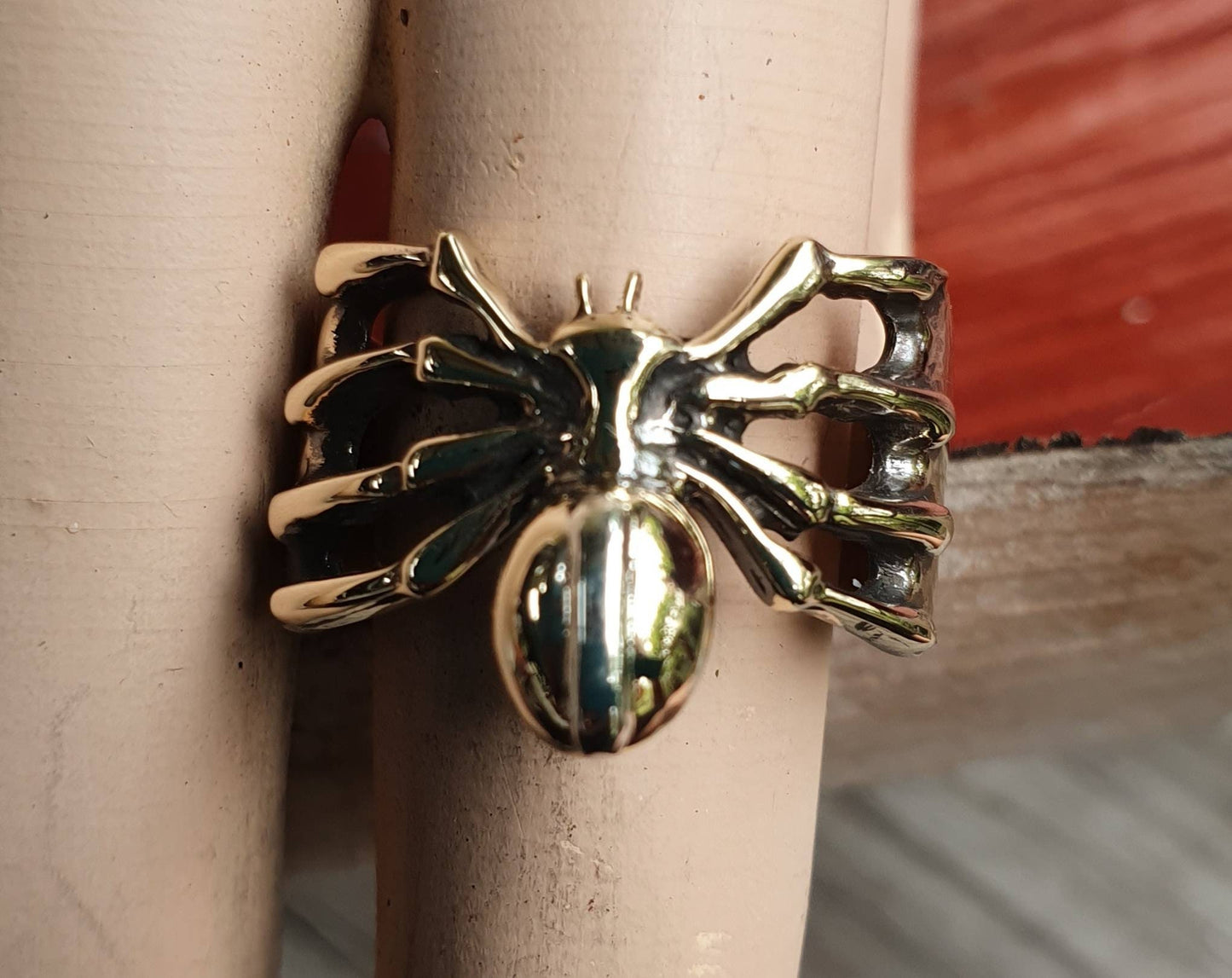 Gold Spider ring,9ct gold with sterling silver stripe,two tone ring,insect,gothic,punk,unisex ring,rockabilly,hipster ring