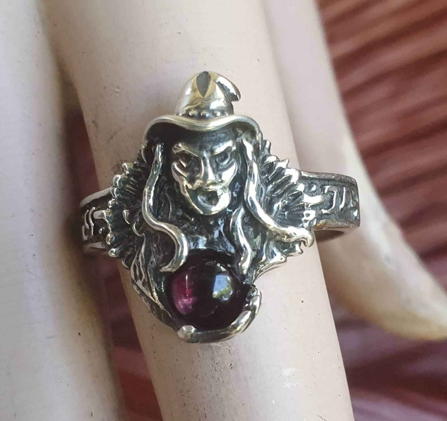 witch ring,sterling silver,garnet,goddess,occult,magic,fantasy mythical  steampunk gothic punk  ring