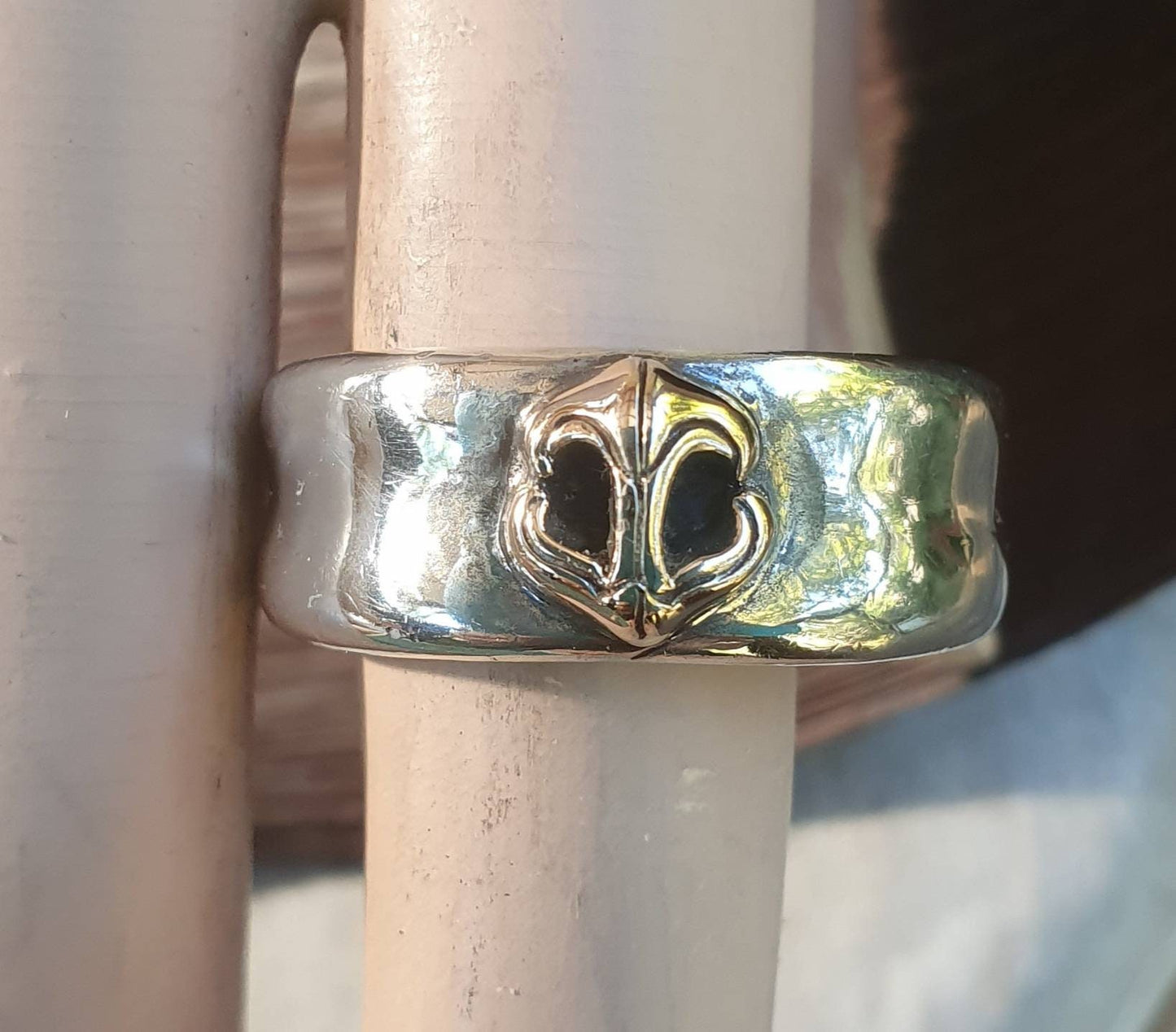 Anchor ring,10ct gold anchor,two tone,sterling silver anchor ring,nautical ring,handmade, pirate,sailor,marine,surfer,boat ring,hipster ring