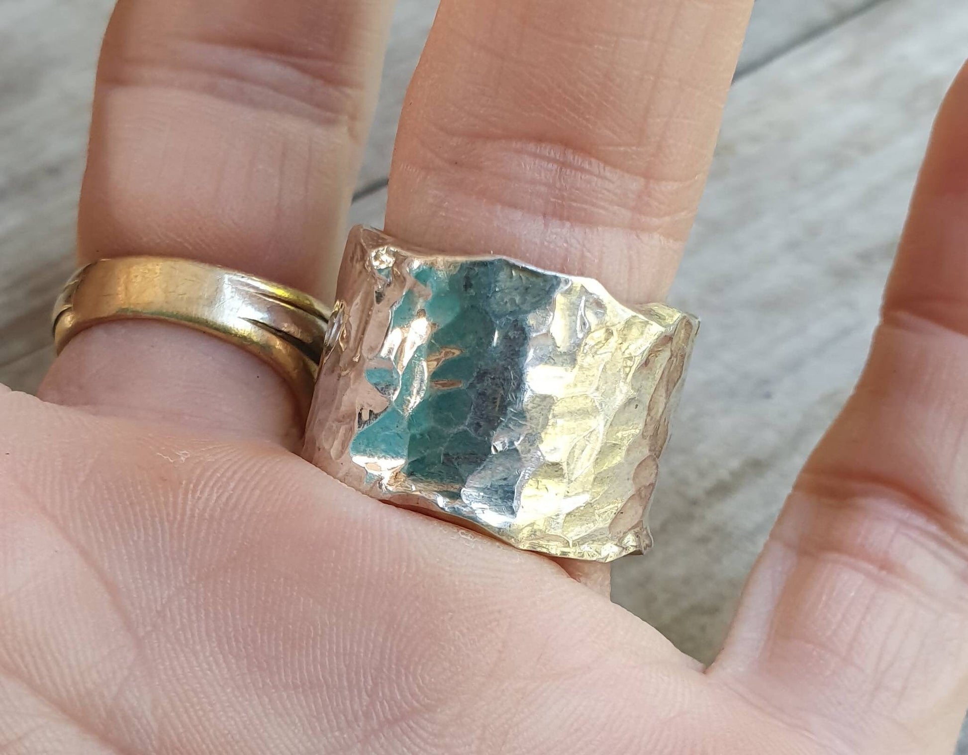 Chunky ring,Wide,heavy,solid,handmade,hammered,sterling silver,half rounded,rustic wedding ring,distressed,industrial ring,nugget,boho