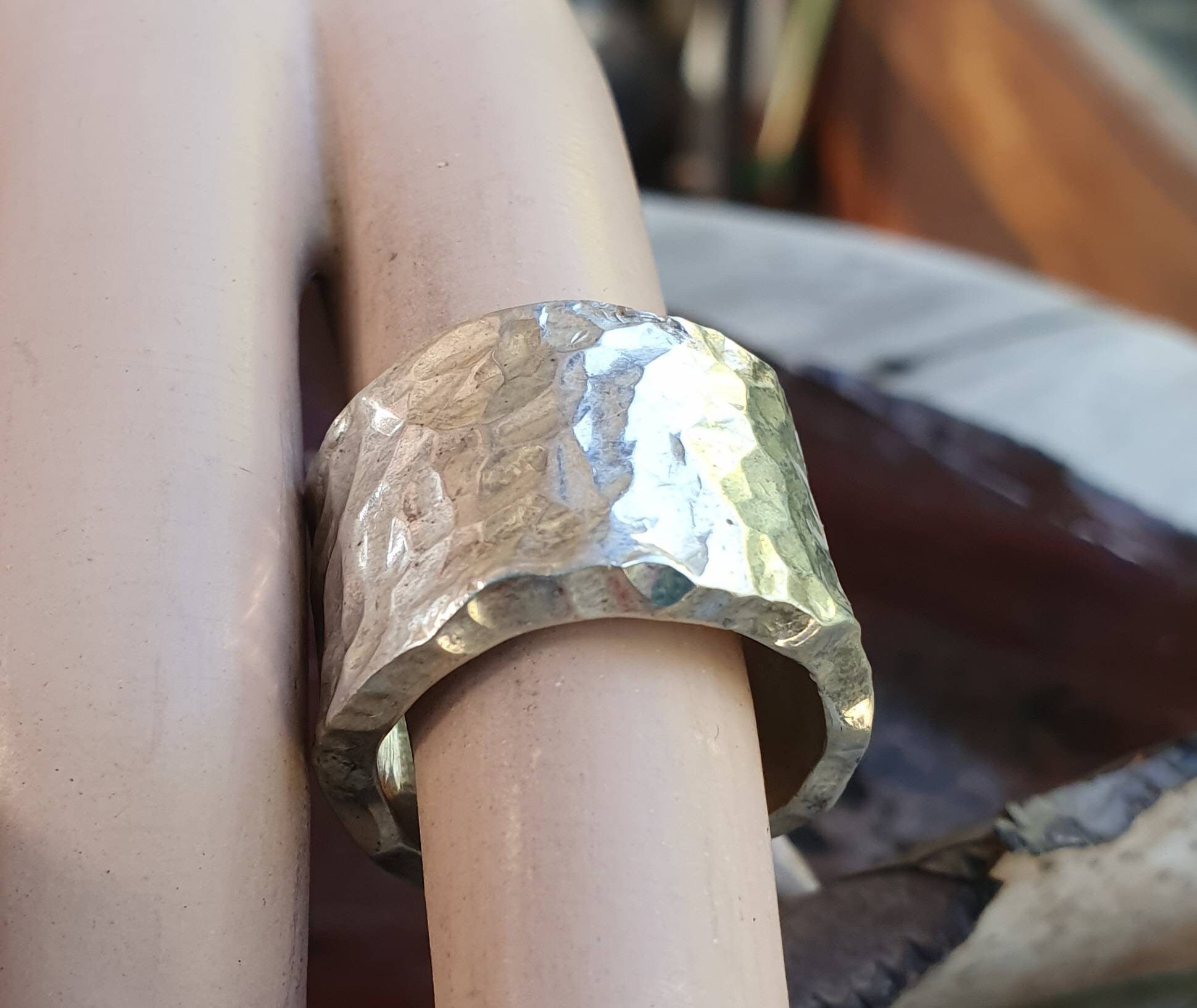 Chunky ring,Wide,heavy,solid,handmade,hammered,sterling silver,half rounded,rustic wedding ring,distressed,industrial ring,nugget,boho