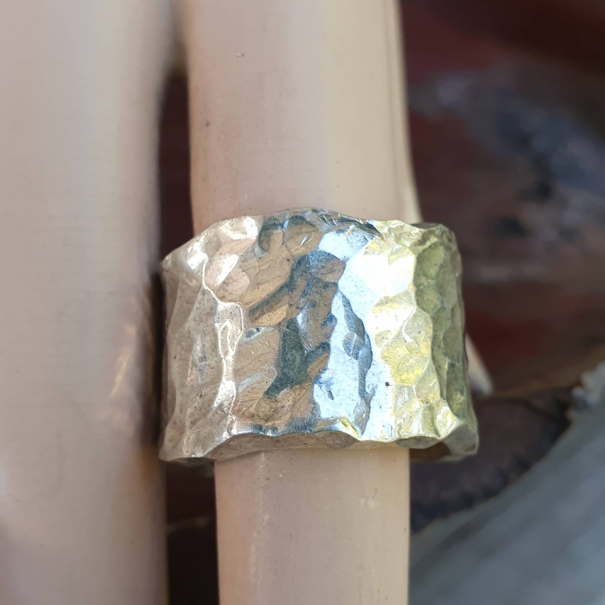Chunky ring,Wide,heavy,solid,handmade,hammered,sterling silver,half rounded,rustic wedding ring,distressed,industrial ring,nugget,boho