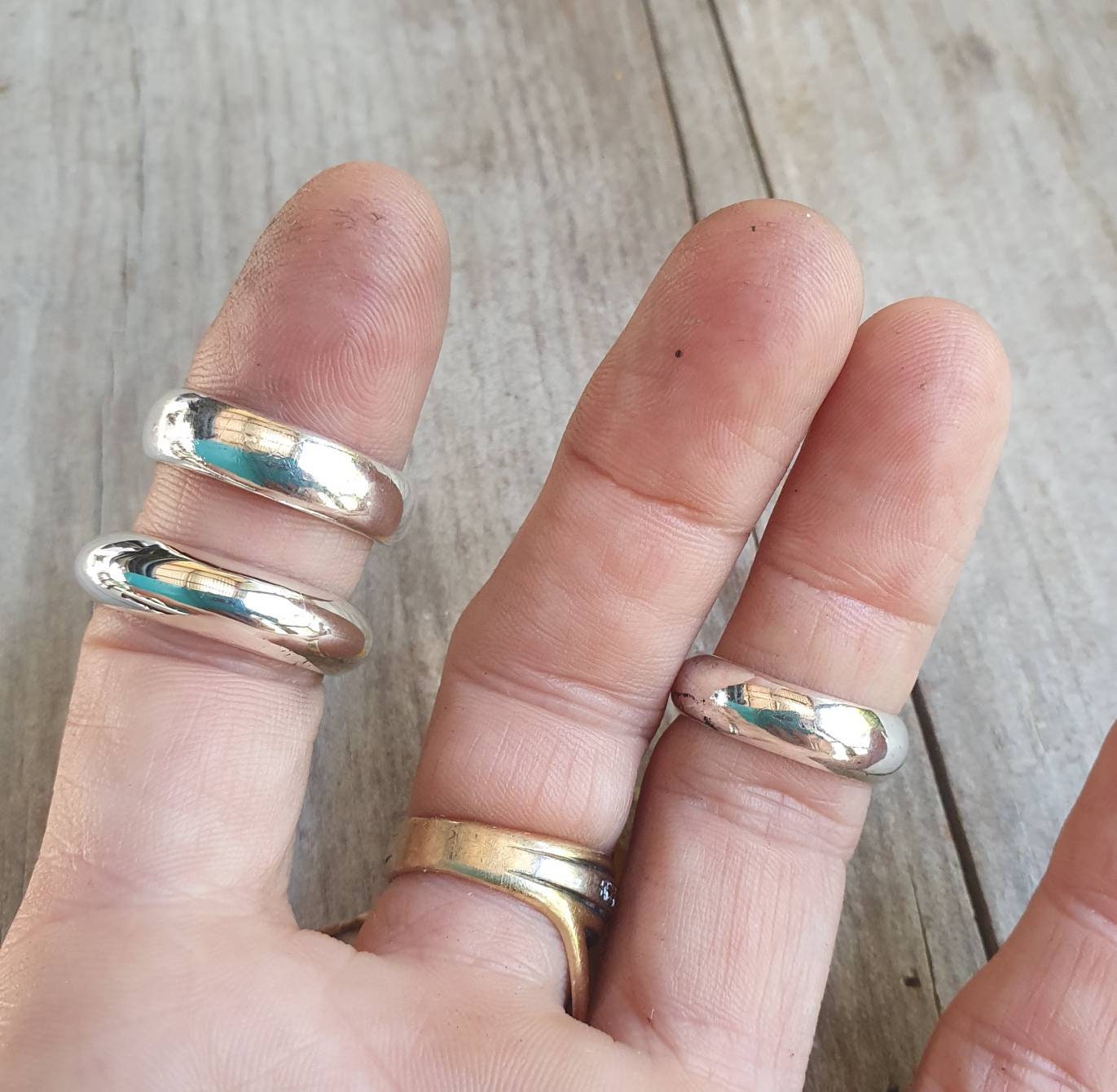 Plain Silver band chunky solid 8mm ring sterling silver thick rounded his and hers unisex wedding boho handmade d shape stacker stackable