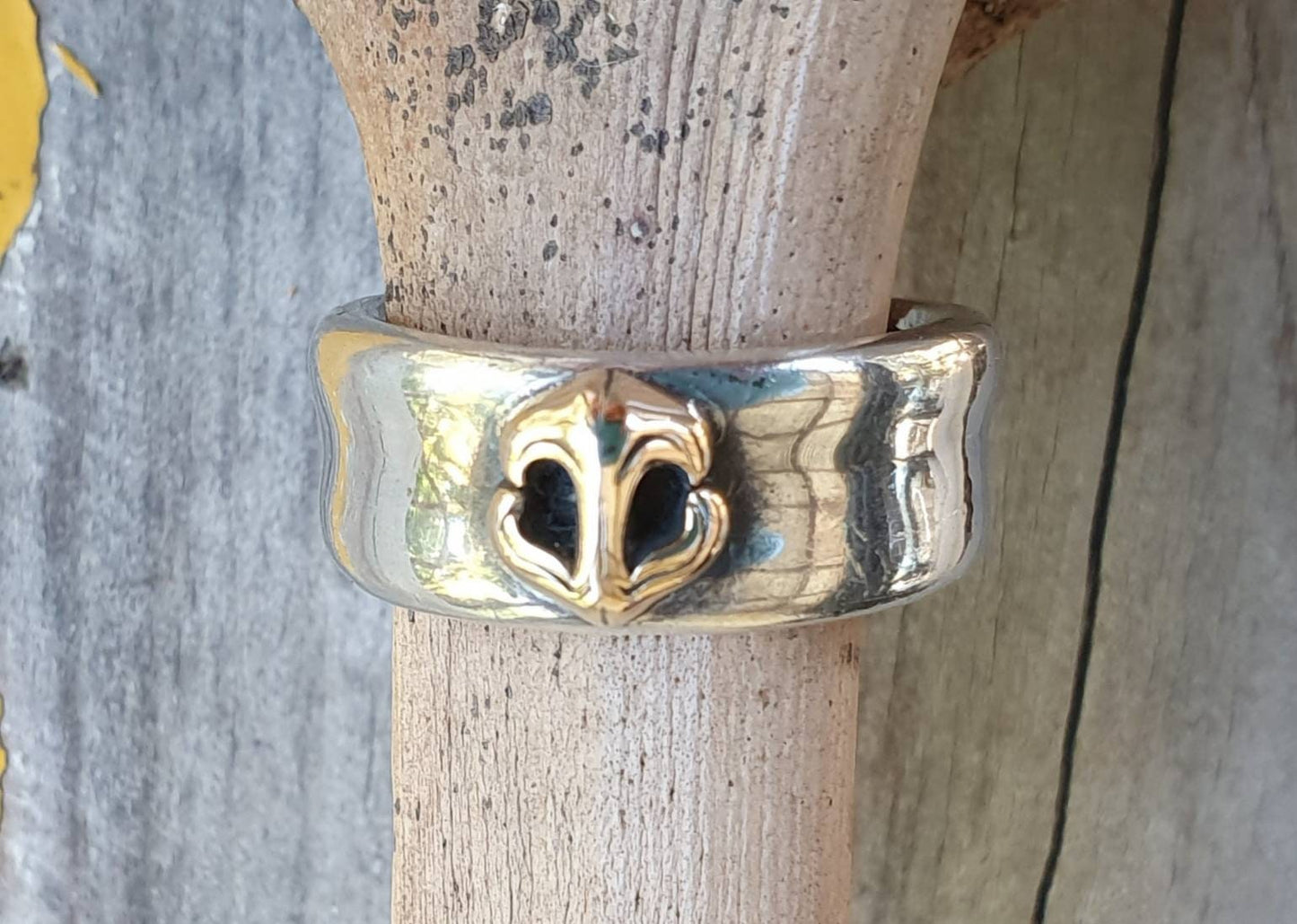 Anchor ring,10ct gold anchor,two tone,sterling silver anchor ring,nautical ring,handmade, pirate,sailor,marine,surfer,boat ring,hipster ring
