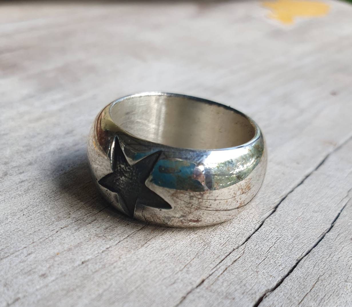 star ring,Sterling silver,chunky,unisex band,half round ring,D band,hipster,handmade,hippy,goddess,retro,rockabilly,wedding