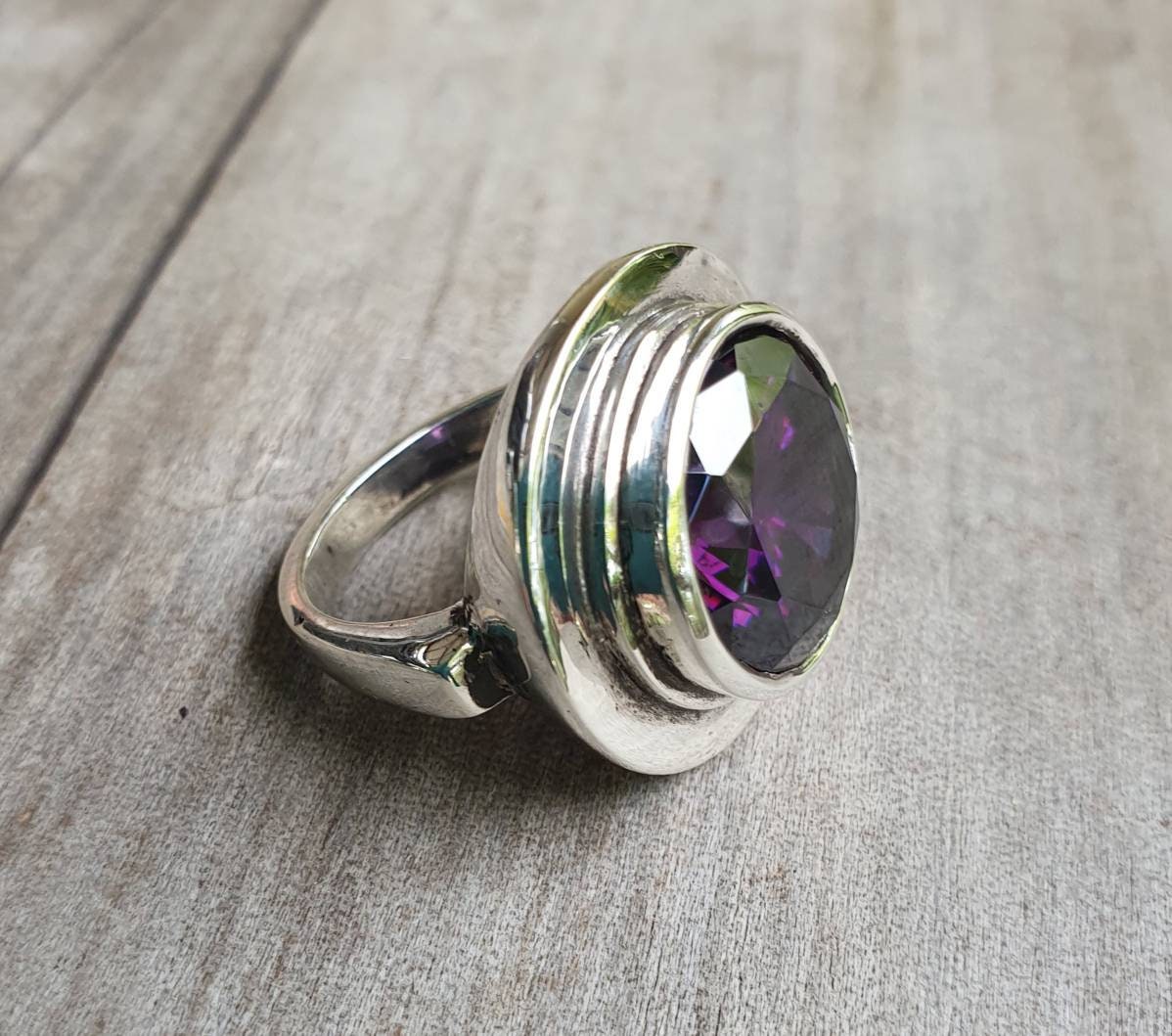 Red orange cz ring,sterling silver,chunky ring,zircon boho,gemstone ring,handmade,retro ring,modern,industrial