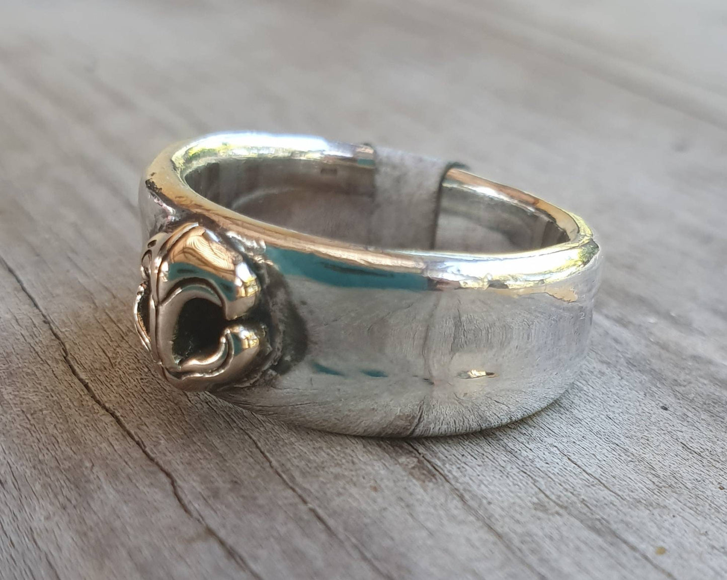 Anchor ring,10ct gold anchor,two tone,sterling silver anchor ring,nautical ring,handmade, pirate,sailor,marine,surfer,boat ring,hipster ring