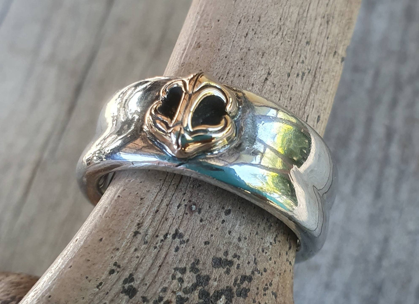 Anchor ring,10ct gold anchor,two tone,sterling silver anchor ring,nautical ring,handmade, pirate,sailor,marine,surfer,boat ring,hipster ring