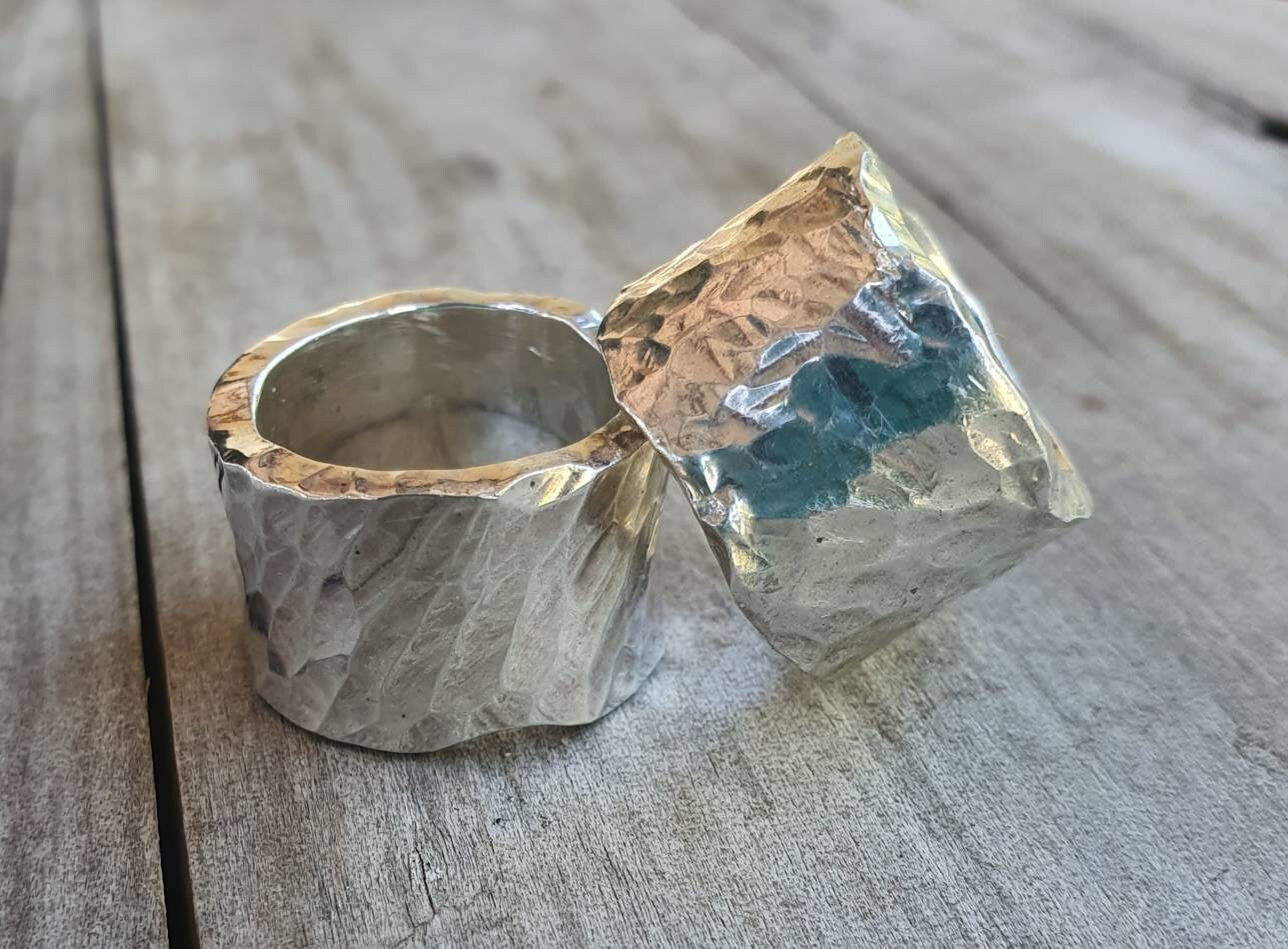 Chunky ring,Wide,heavy,solid,handmade,hammered,sterling silver,half rounded,rustic wedding ring,distressed,industrial ring,nugget,boho
