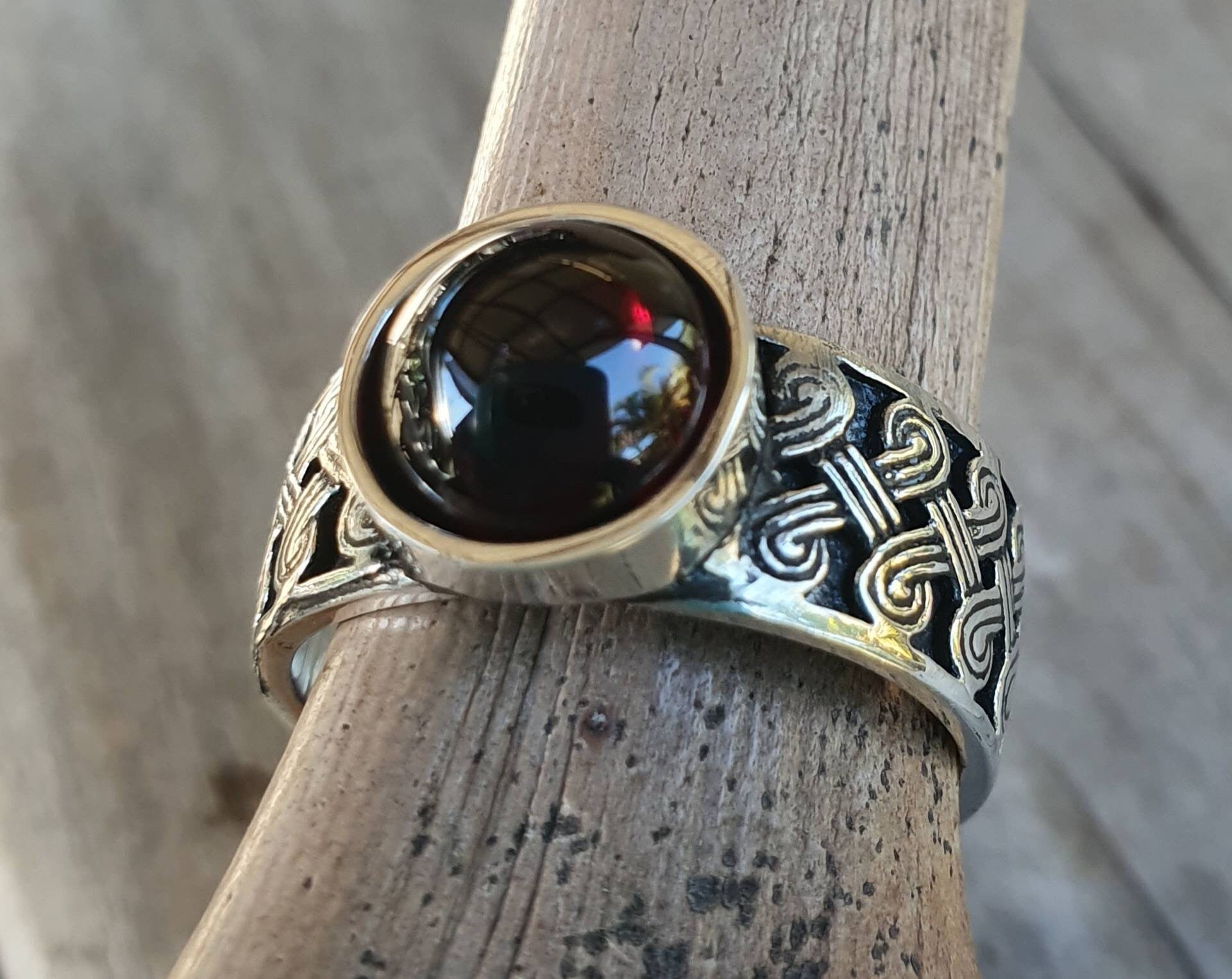 Moonstone ring,Celtic band,sterling silver,tribal,ethnic,Maori, scroll ring,