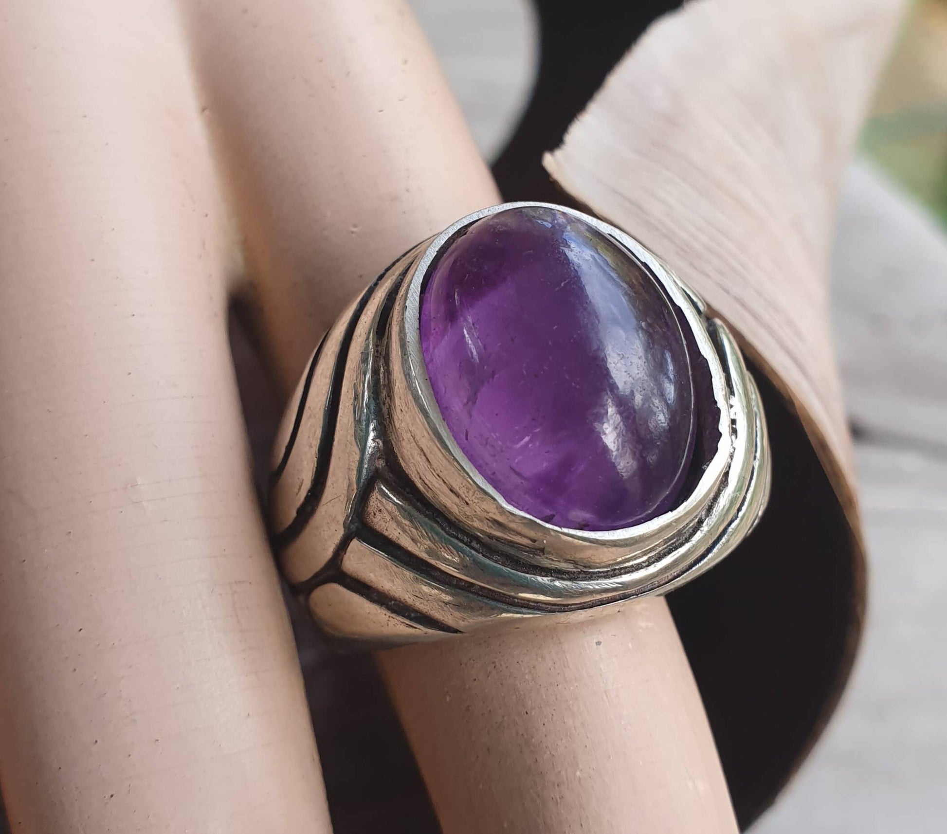 Amethyst ring,sterling silver,chunky,heavy and solid,modern bespoke,boho,dress wedding dress ring