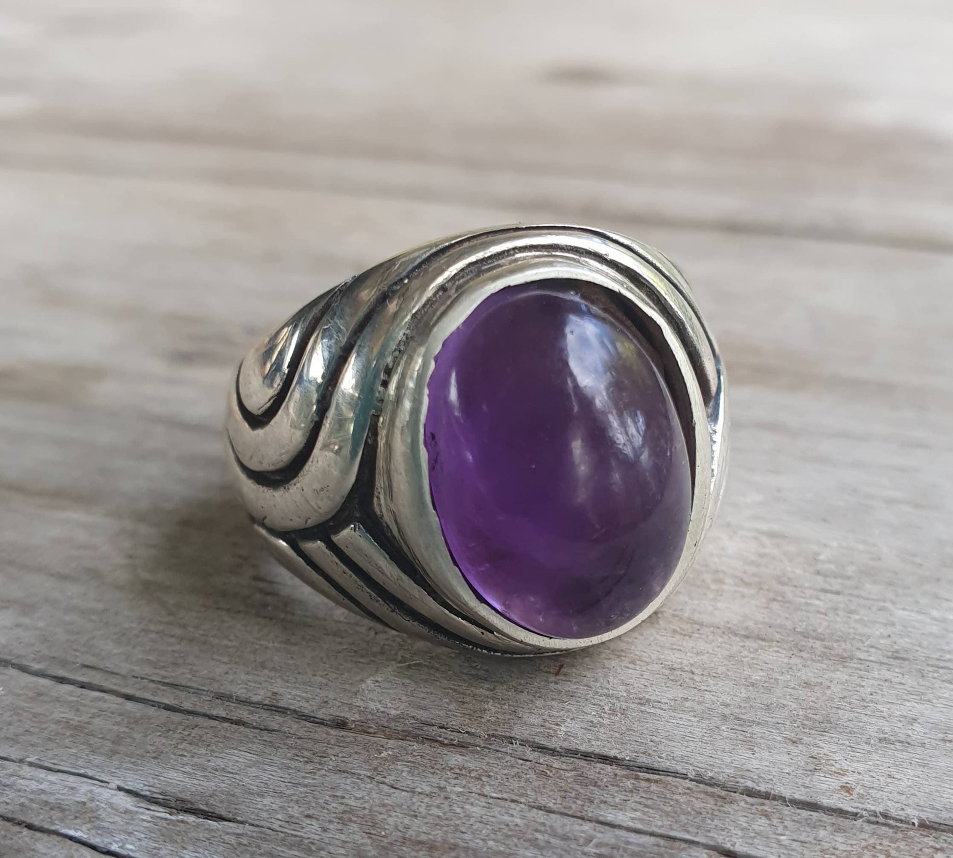 Amethyst ring,sterling silver,chunky,heavy and solid,modern bespoke,boho,dress wedding dress ring