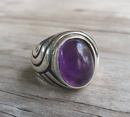 Amethyst ring,sterling silver,chunky,heavy and solid,modern bespoke,boho,dress wedding dress ring