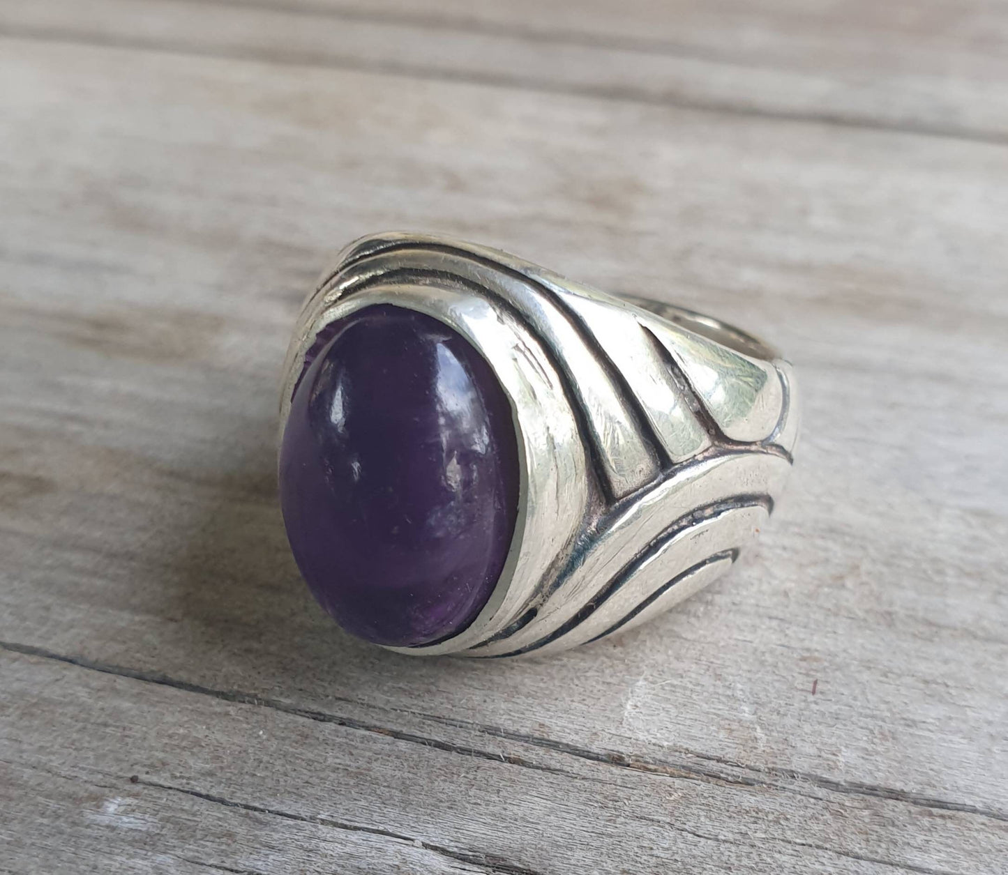 Amethyst ring,sterling silver,chunky,heavy and solid,modern bespoke,boho,dress wedding dress ring