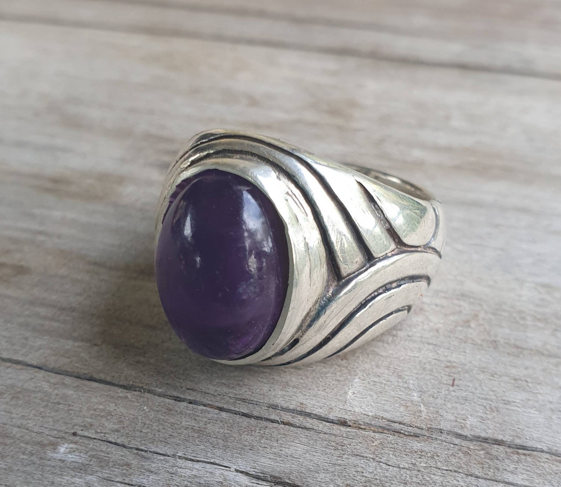 Amethyst ring,sterling silver,chunky,heavy and solid,modern bespoke,boho,dress wedding dress ring