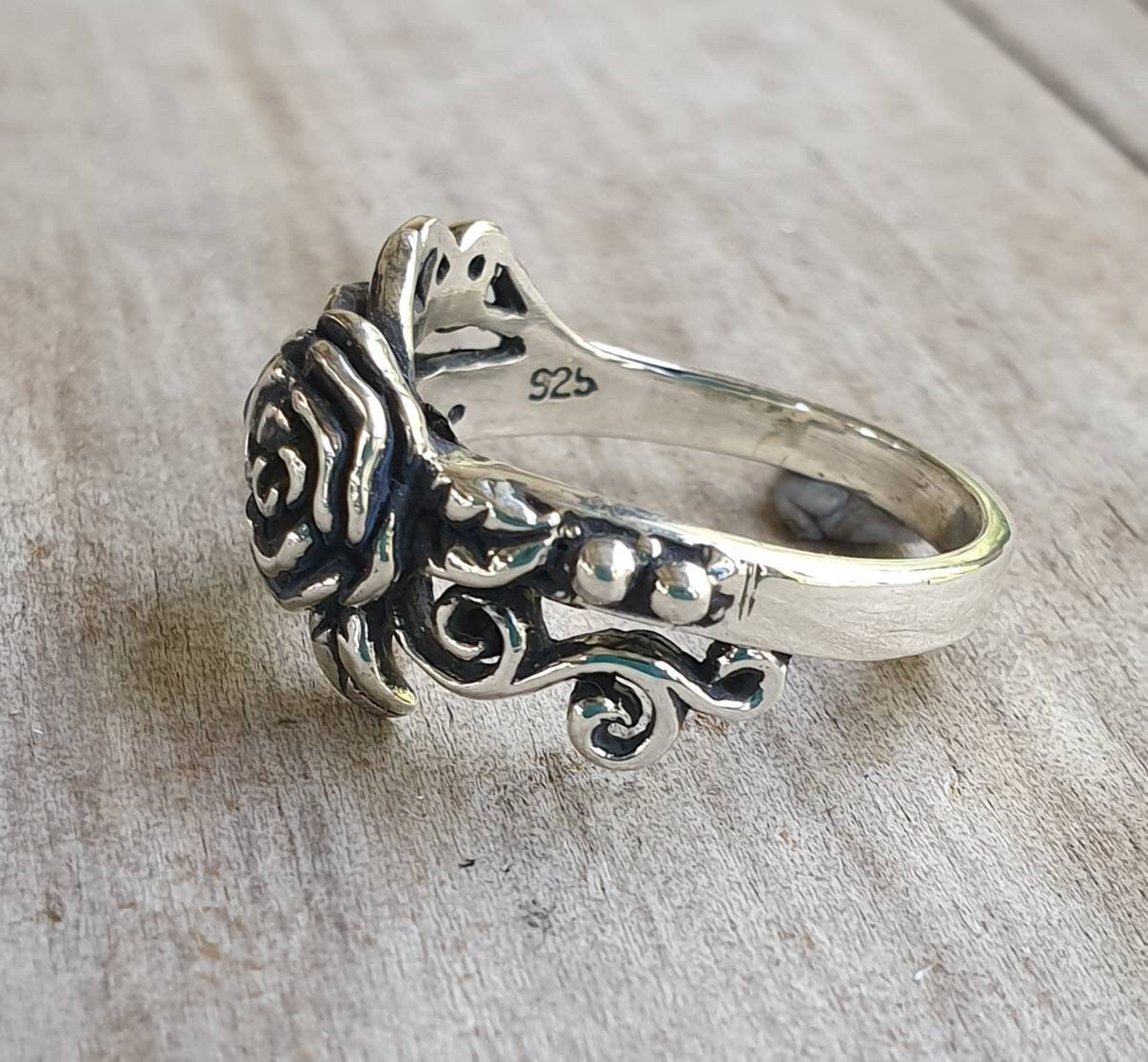 rose ring,sterling silver,flower,boho, steampunk,gothic,art nouveau ,victorian,vintage,handmade,gypsy,goddess,women fashion