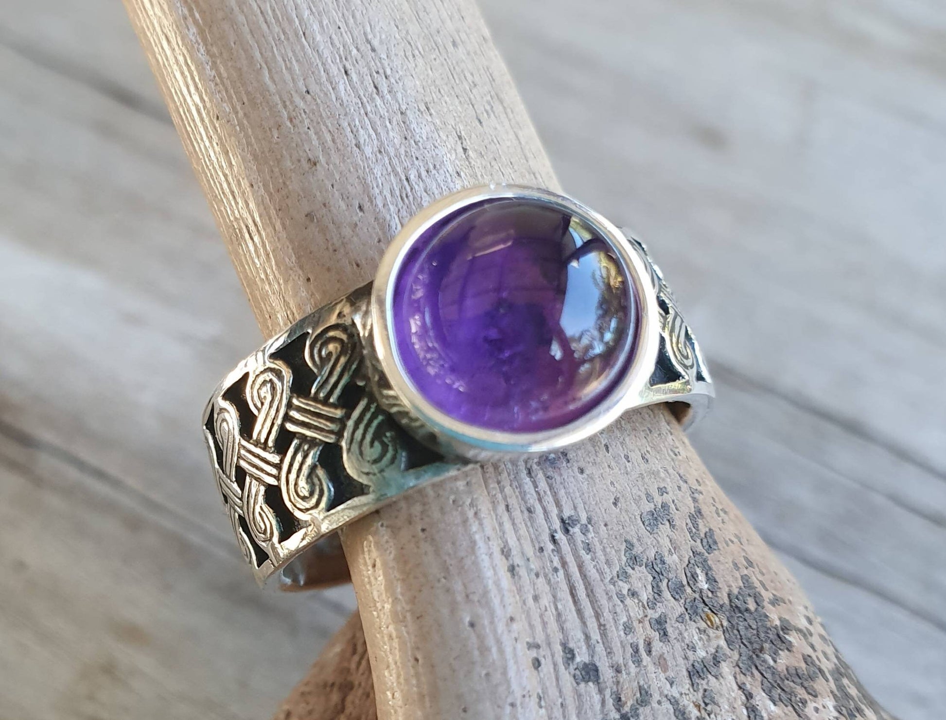 Moonstone ring,Celtic band,sterling silver,tribal,ethnic,Maori, scroll ring,