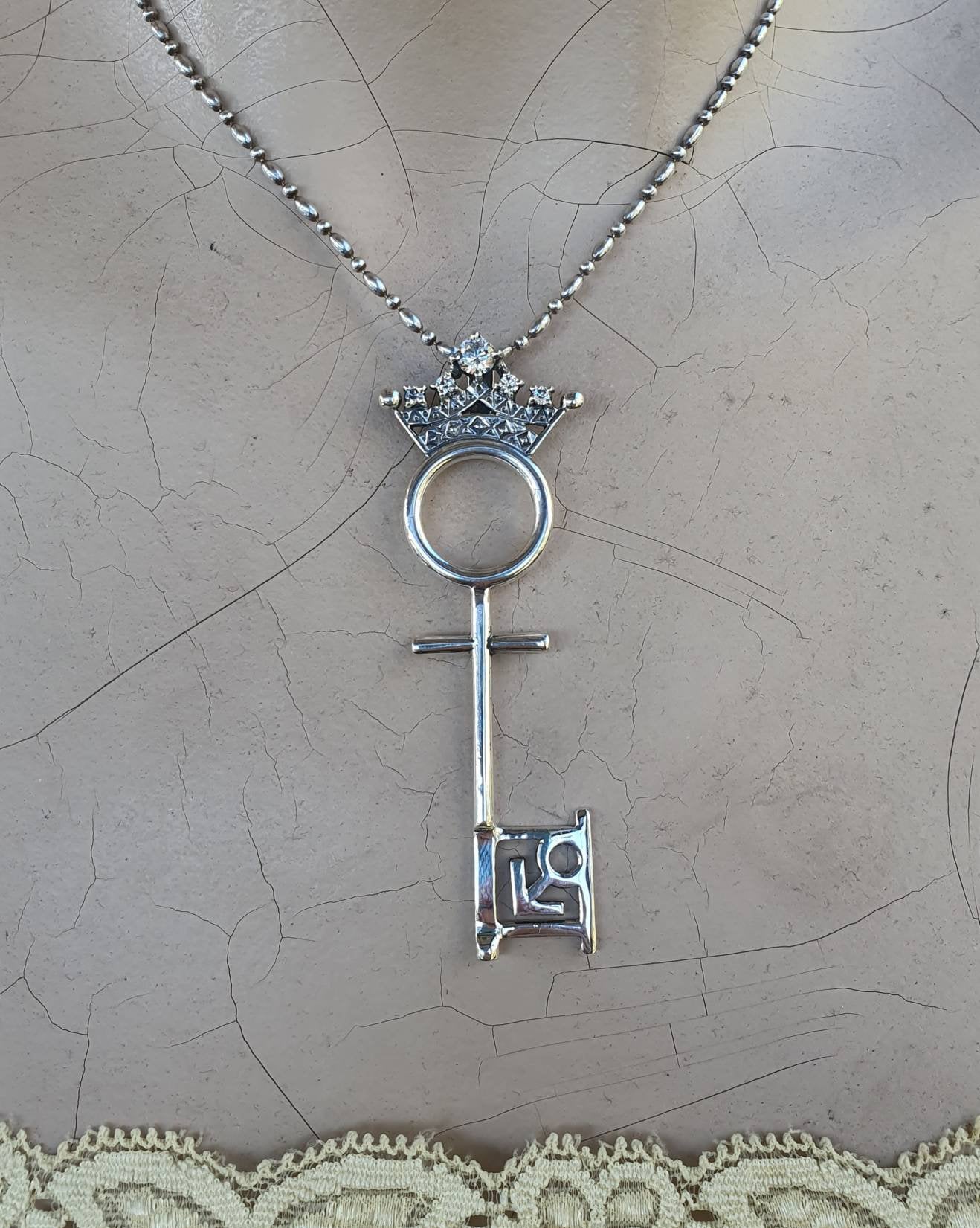 Penthouse key pendant,vintage,1990s,sterling silver,cubic zirconia, cz,