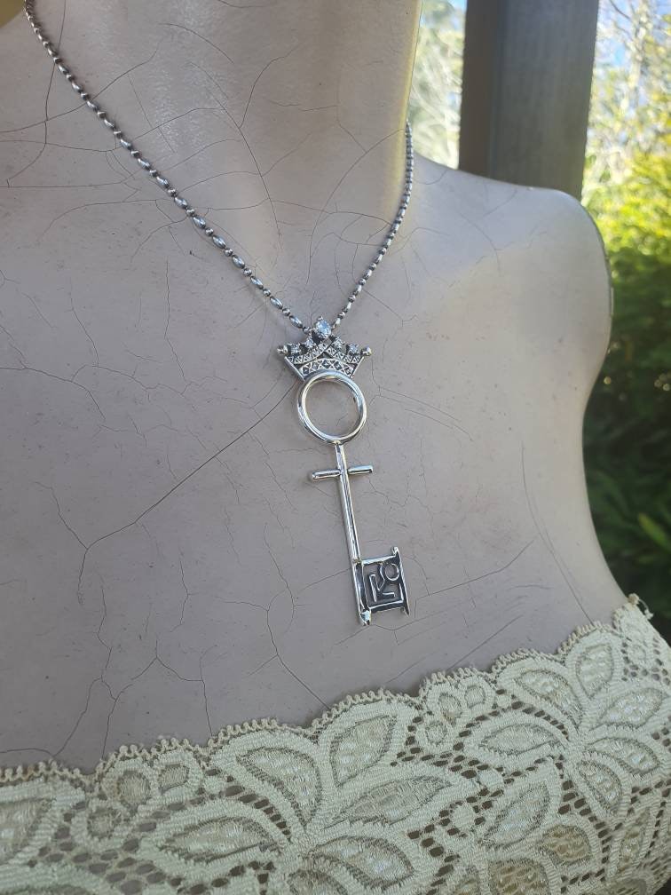 Penthouse key pendant,vintage,1990s,sterling silver,cubic zirconia, cz,