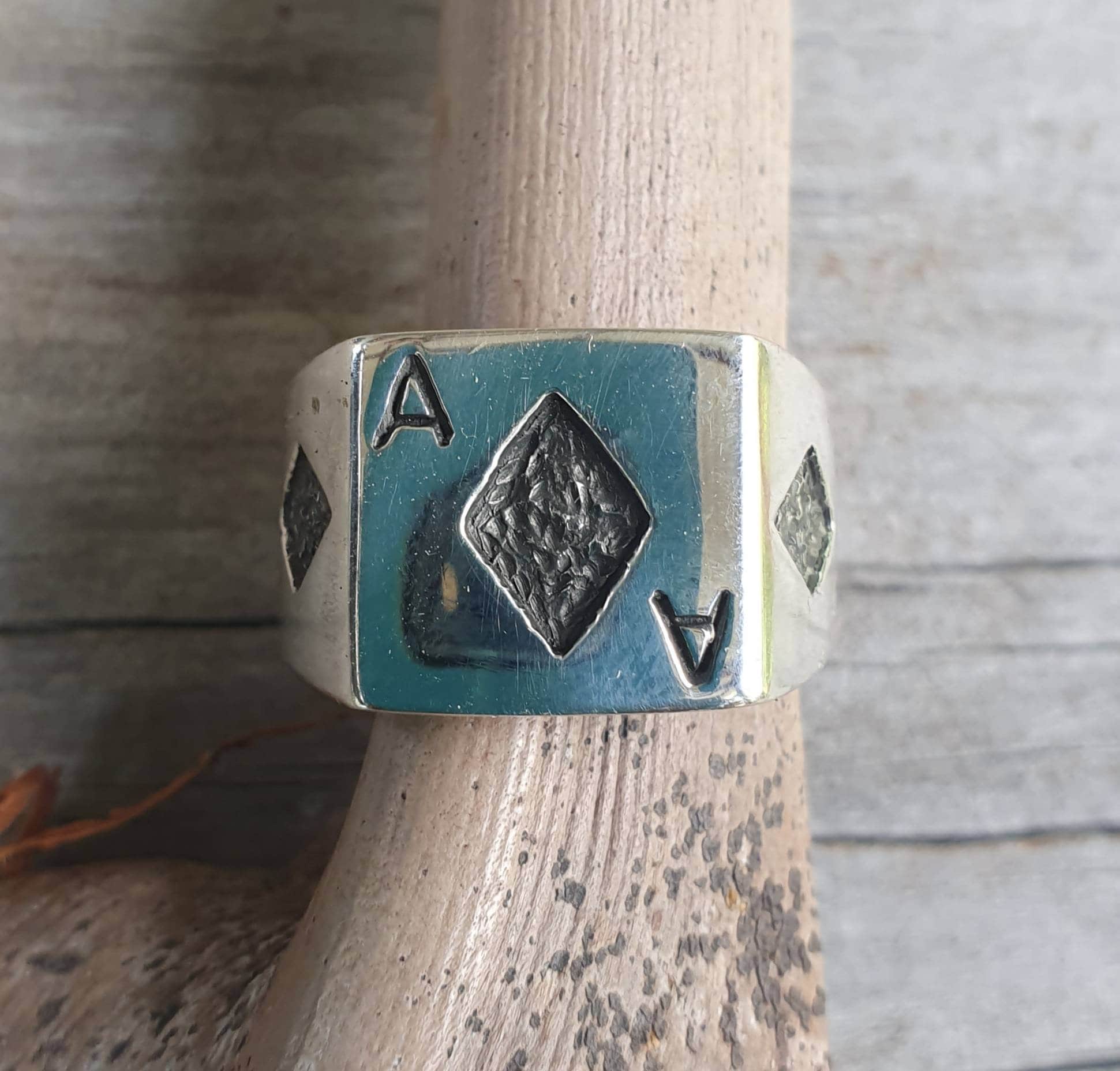 Ace of diamonds ring,gambling,sterling silver,ace ring,vegas wedding,gus,poker,black jack,signet ring,Lil peep