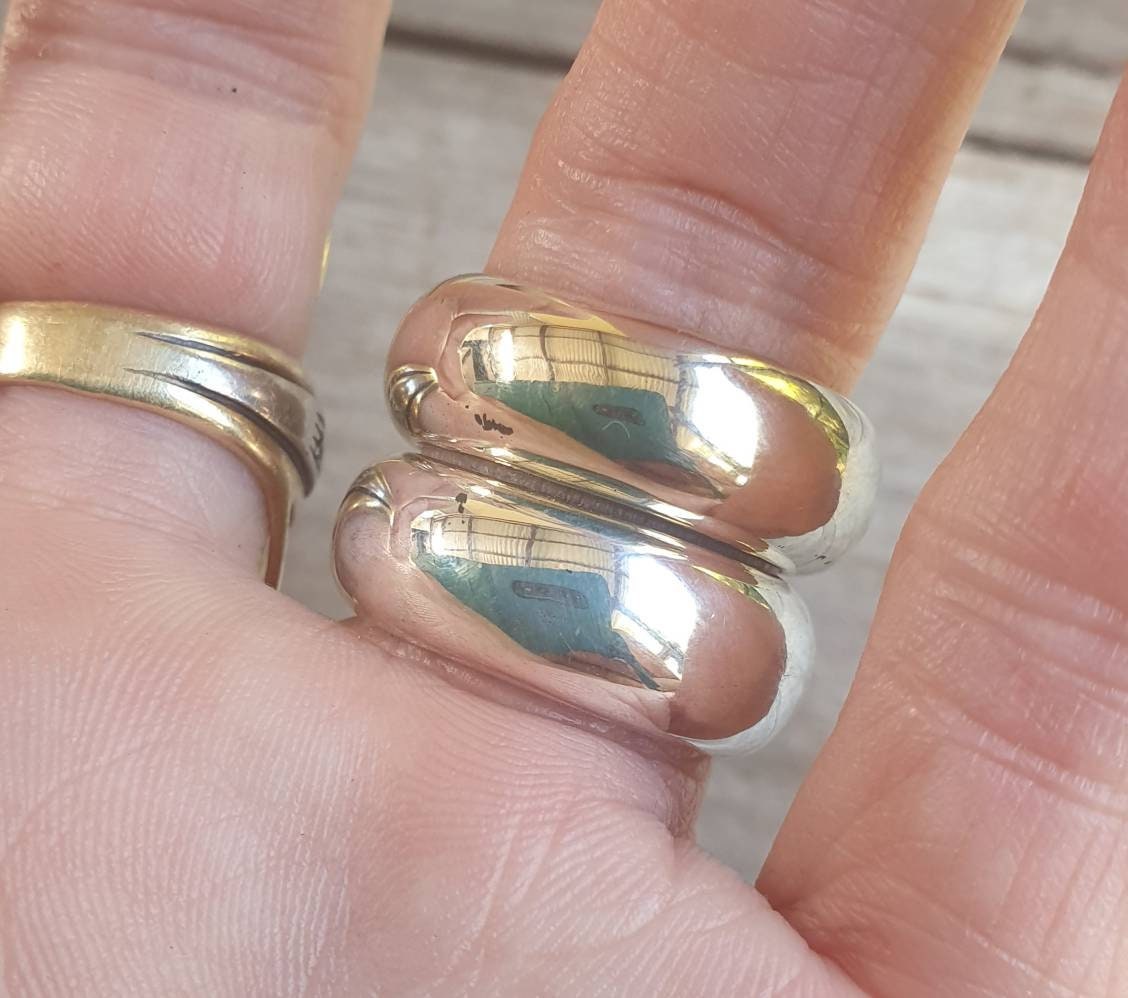 Plain Silver band chunky solid 8mm ring sterling silver thick rounded his and hers unisex wedding boho handmade d shape stacker stackable