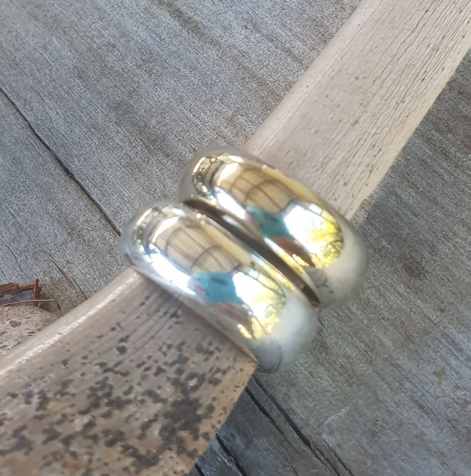 Plain Silver band chunky solid 8mm ring sterling silver thick rounded his and hers unisex wedding boho handmade d shape stacker stackable