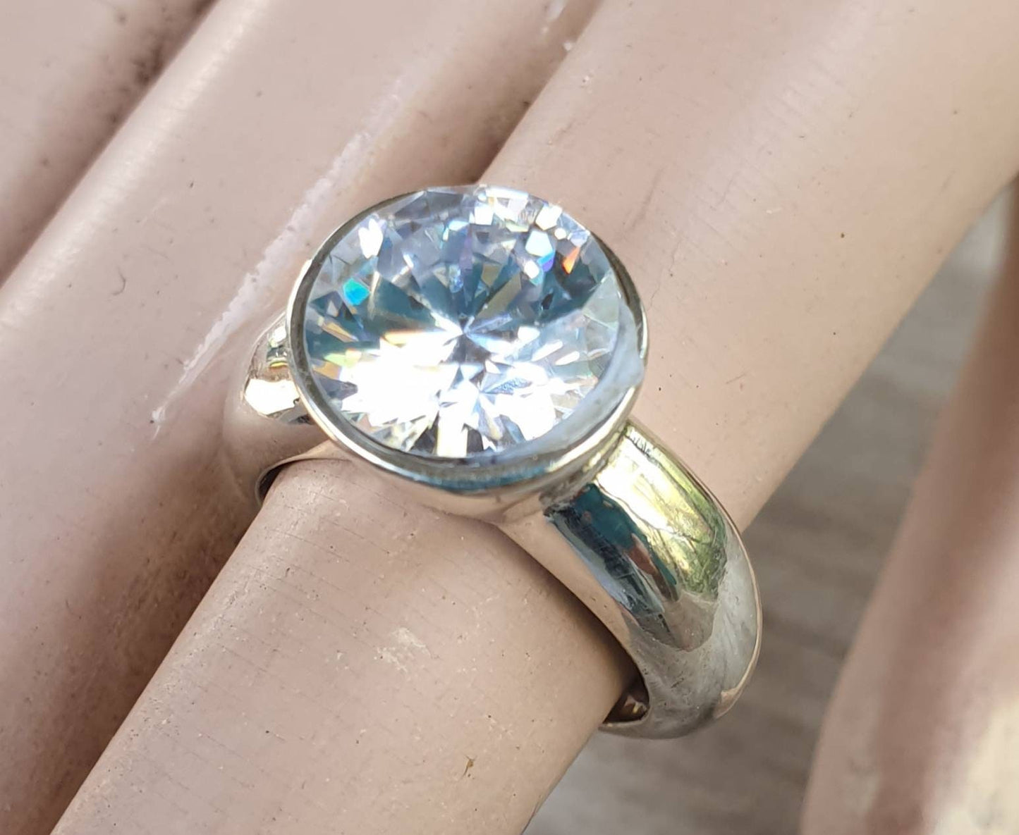 Cz ring,sterling silver,Cubic zirconia ring,chunky solitare,silver cz,handmade, ring,goddess,boho,solitare ring,new age,