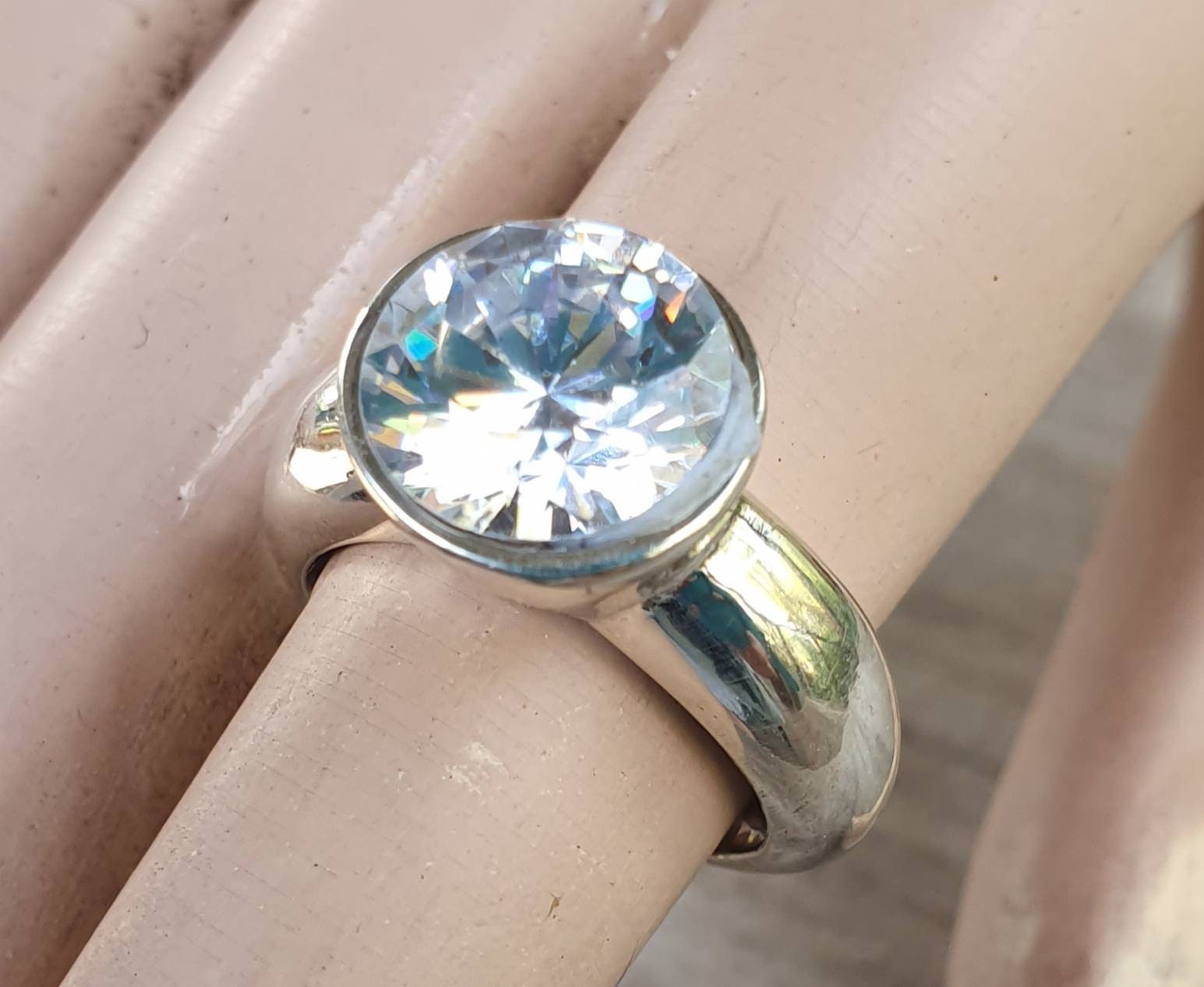Cz ring,sterling silver,Cubic zirconia ring,chunky solitare,silver cz,handmade, ring,goddess,boho,solitare ring,new age,