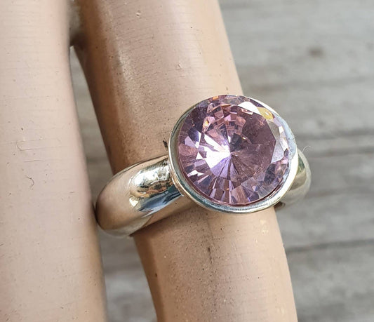 Cz ring,sterling silver,Purple Cubic zirconia,chunky amethyst solitare,silver cz,handmade, ring,goddess,boho,solitare ring,new a