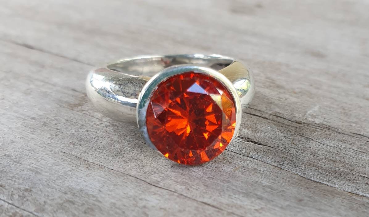 Cz ring,sterling silver,Cubic zirconia ring,chunky solitare,silver cz,handmade, ring,goddess,boho,solitare ring,new age,