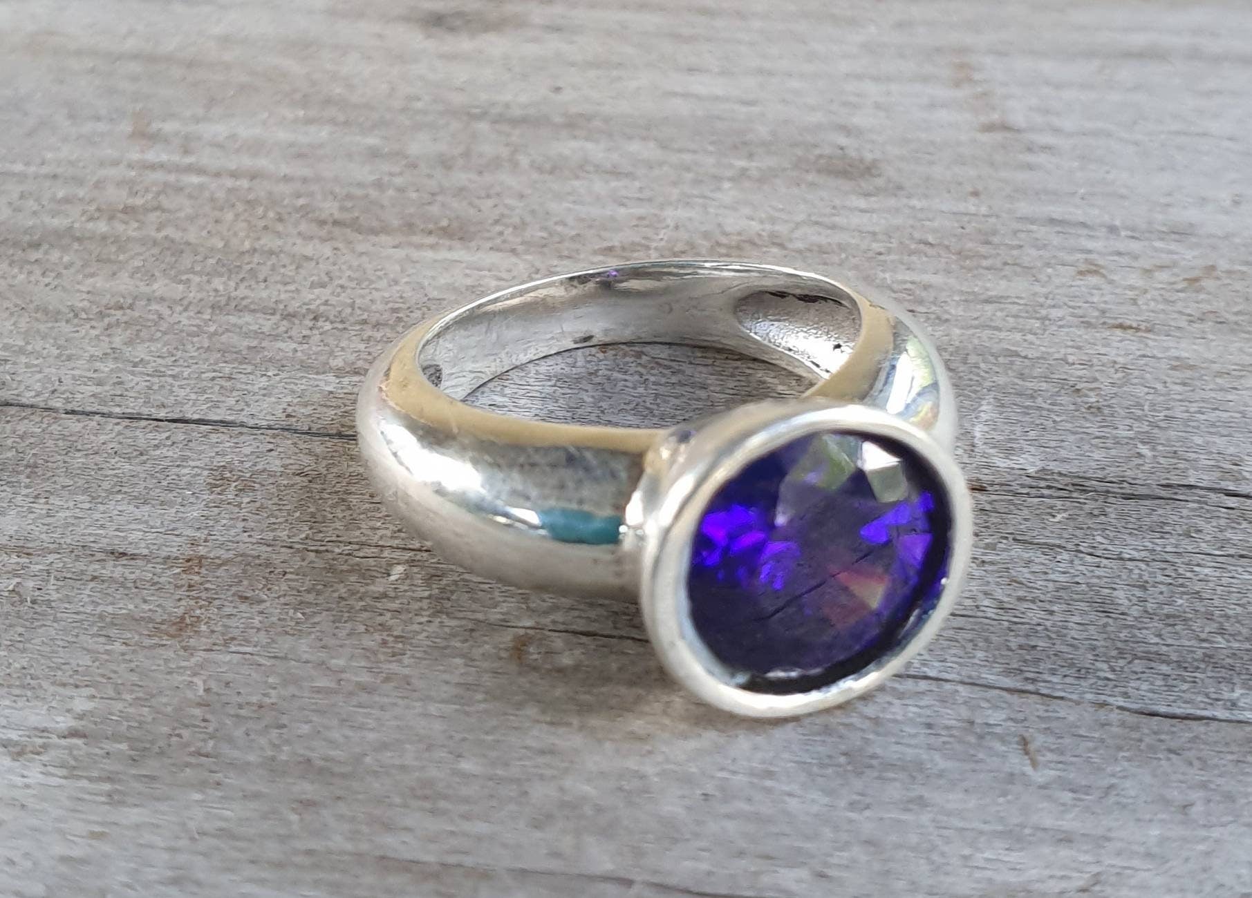 Cz ring,sterling silver,Purple Cubic zirconia,chunky amethyst solitare,silver cz,handmade, ring,goddess,boho,solitare ring,new a