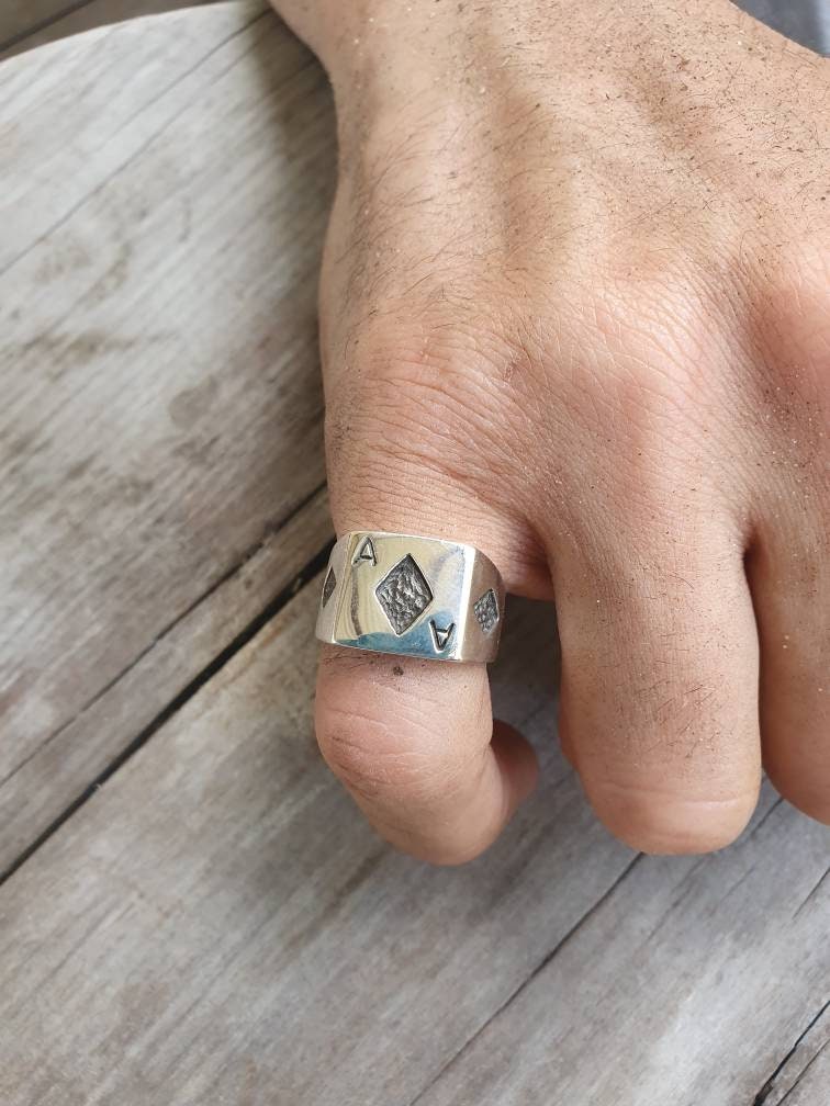 Ace of diamonds ring,gambling,sterling silver,ace ring,vegas wedding,gus,poker,black jack,signet ring,Lil peep