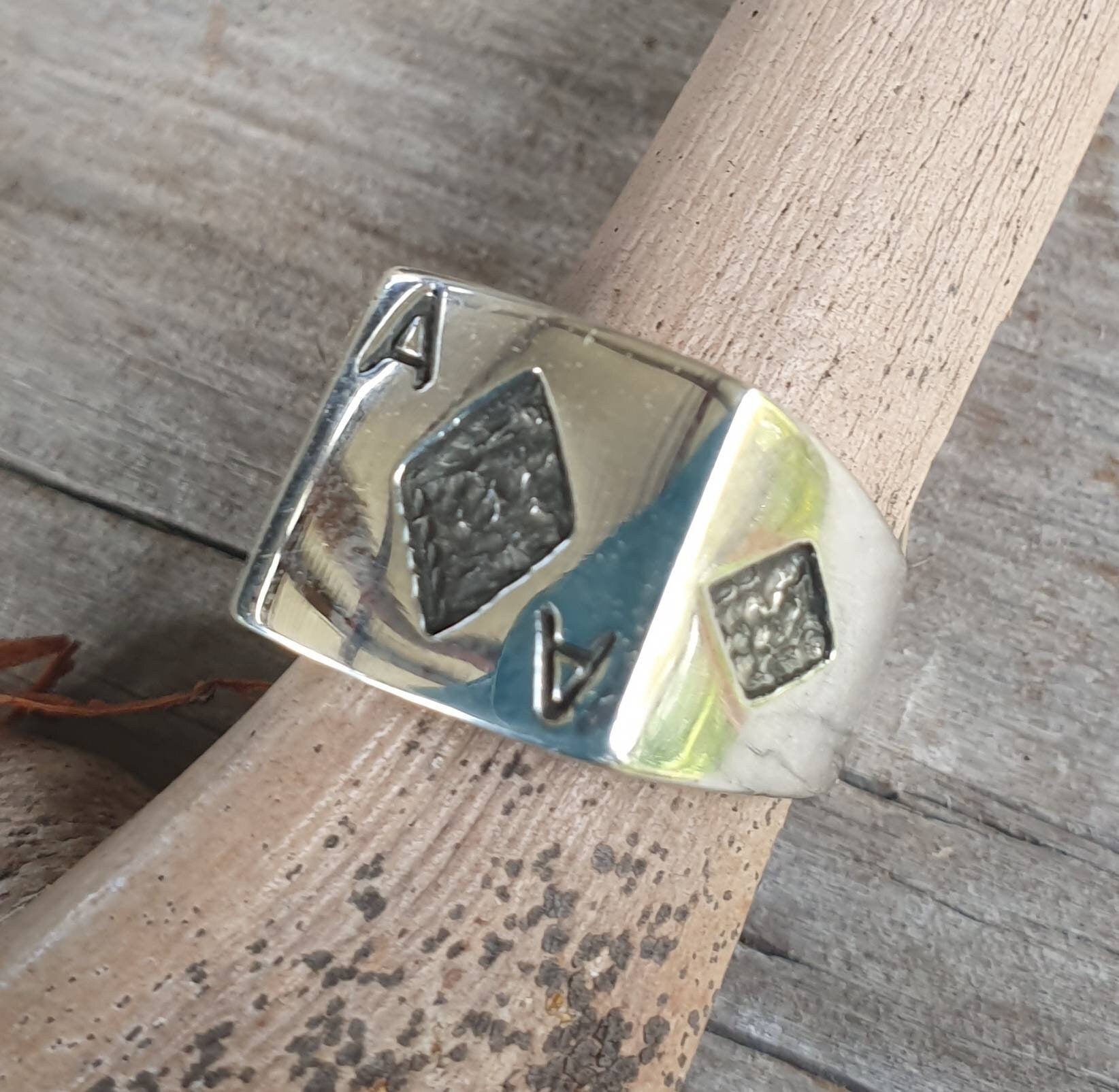 Ace of diamonds ring,gambling,sterling silver,ace ring,vegas wedding,gus,poker,black jack,signet ring,Lil peep