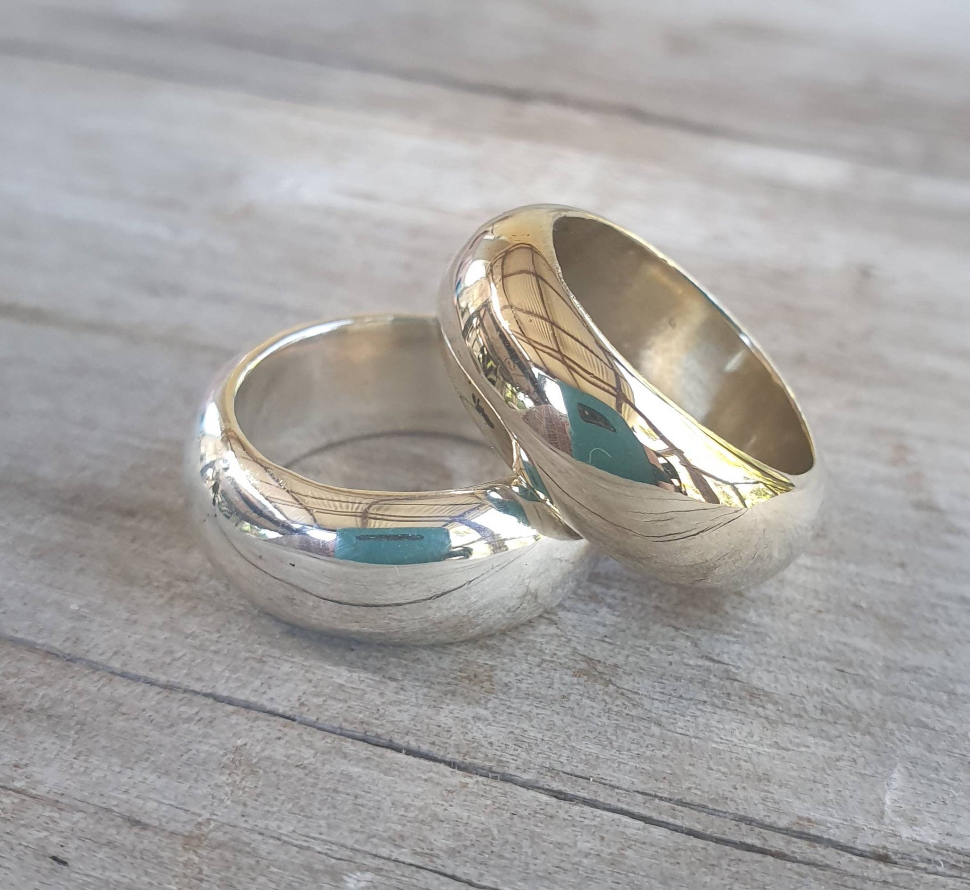 Plain Silver band chunky solid 8mm ring sterling silver thick rounded his and hers unisex wedding boho handmade d shape stacker stackable
