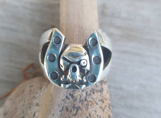 horseshoe ring,sterling silver,lucky ring,skull, handmade,rockabilly,hipster,lucky horseshoe,mens fashion,