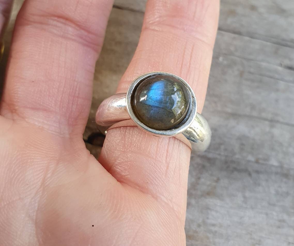 Rainbow moonstone, Sterling ring,sterling silver,chunky solitare,handmade, ring,goddess,boho,solitare ring,new age,