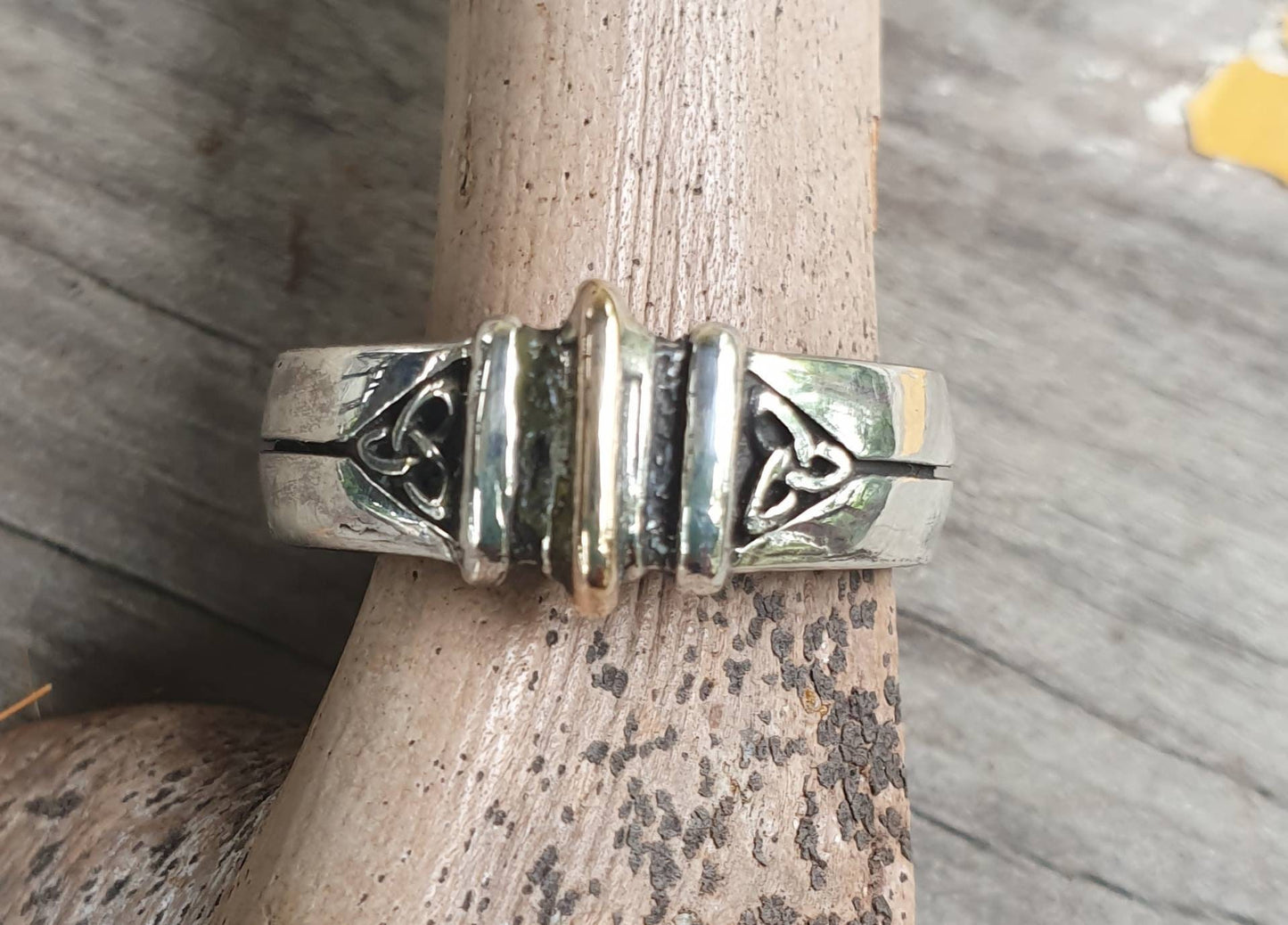 Celtic ring,two tone, 9ct gold with sterling silver,celtic tribal band,maori,celtic wedding ring,handmade,silver band,plain silver ring