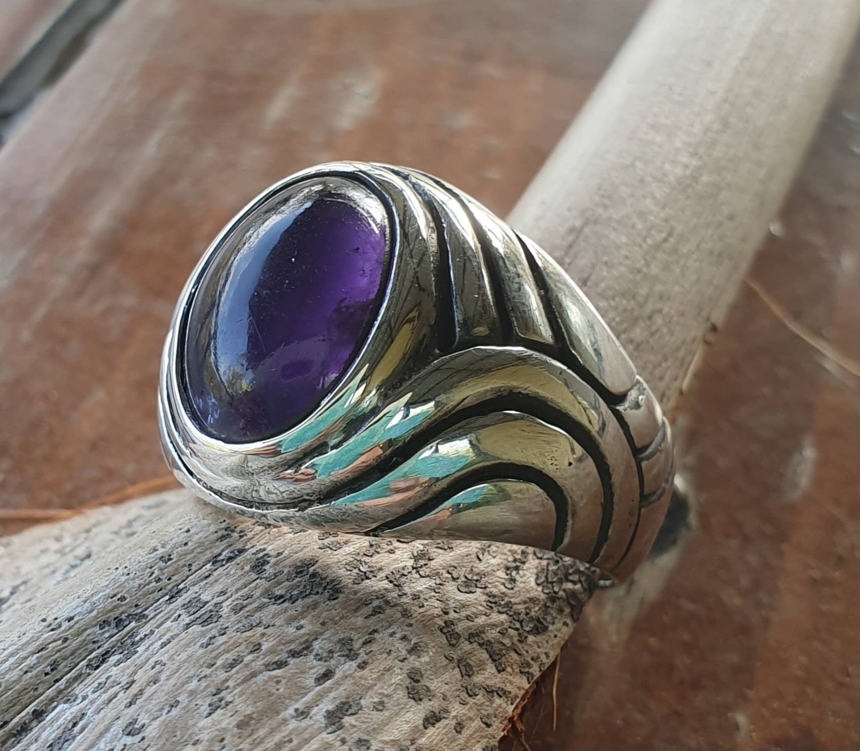 Amethyst ring,sterling silver,chunky,heavy and solid,modern bespoke,boho,dress wedding dress ring