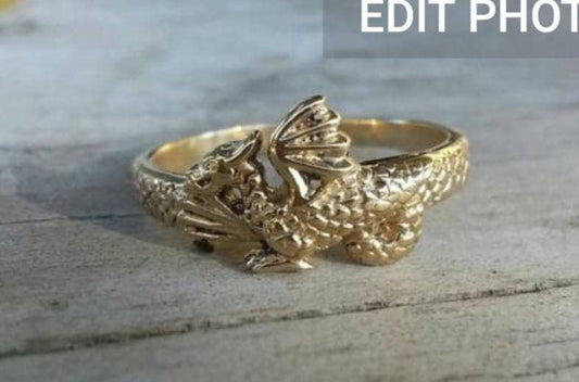Gold dragon ring,9ct gold,small dragon ring,pinkie ring,steampunk,gothwelsh dragon,mythical,pinkie ring,boho,new age,handmade,mystical