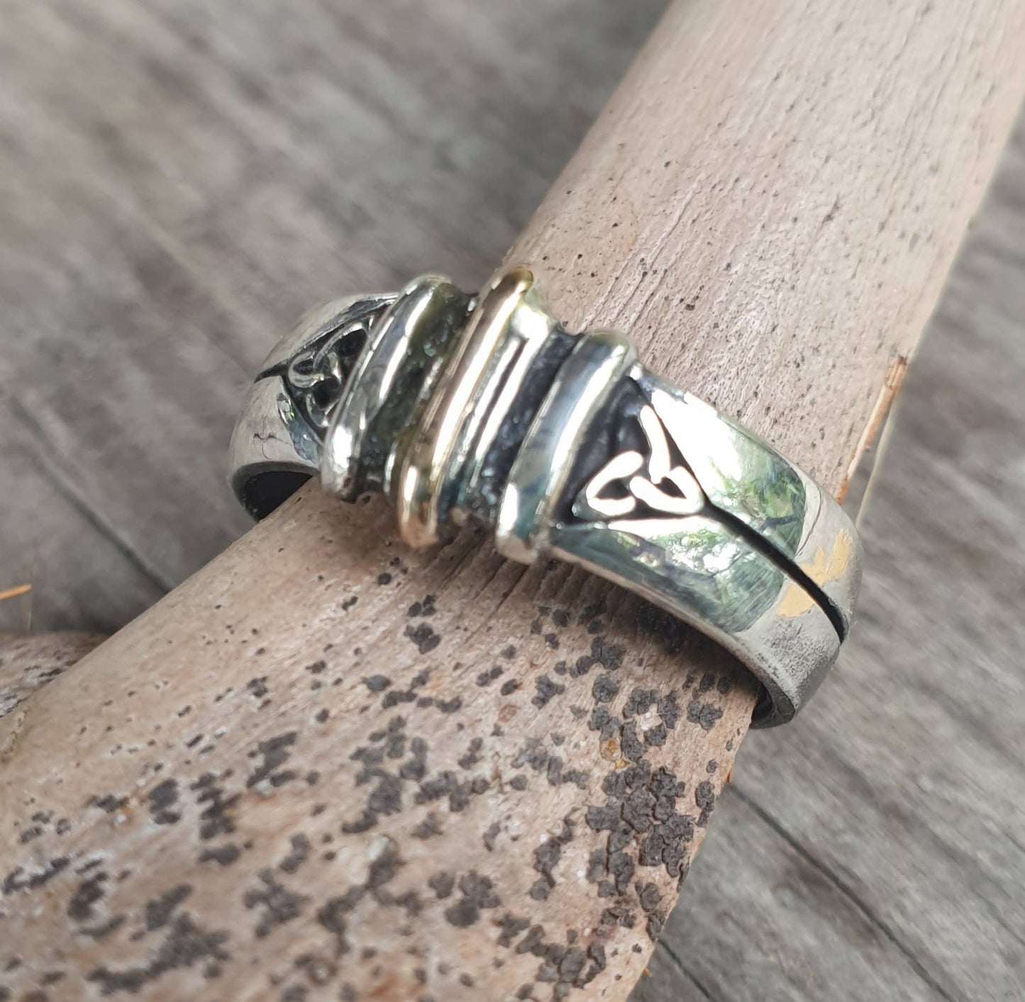 Celtic ring,two tone, 9ct gold with sterling silver,celtic tribal band,maori,celtic wedding ring,handmade,silver band,plain silver ring