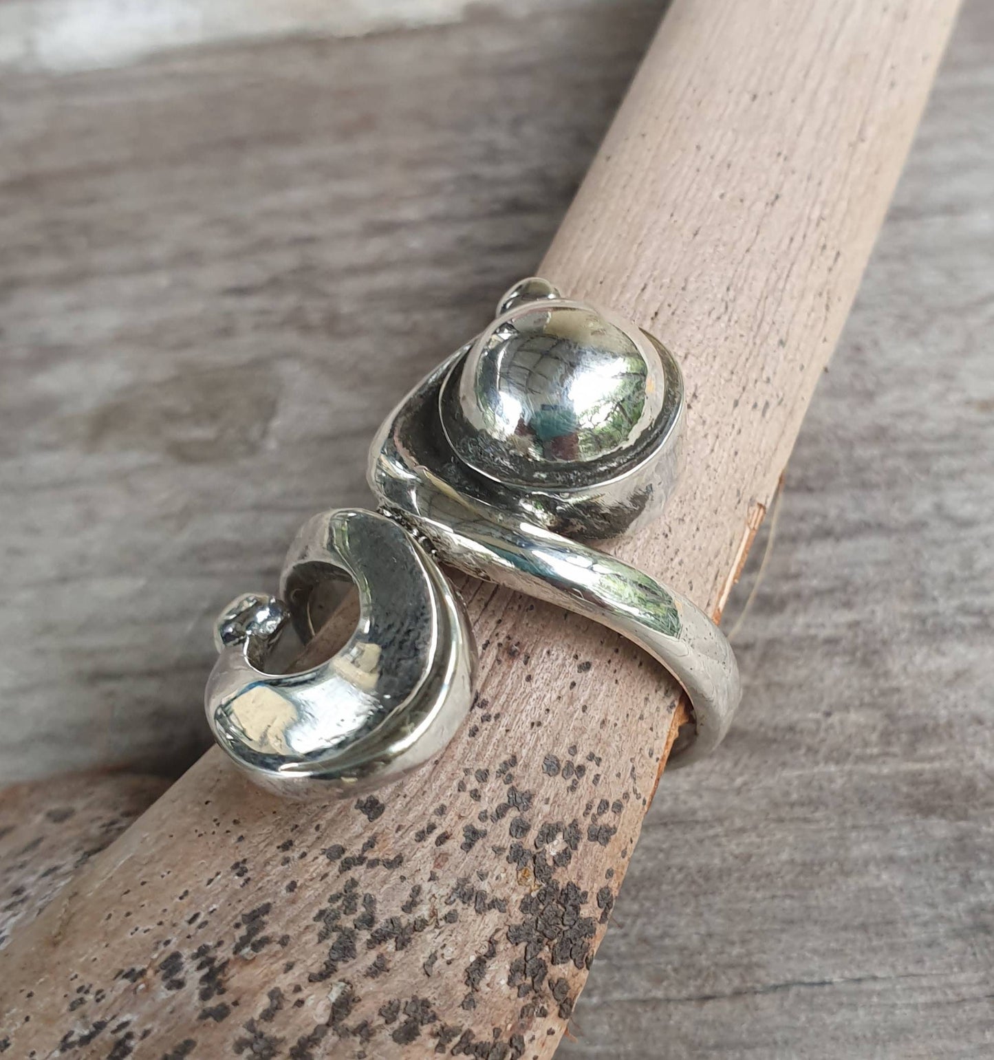 Long silver ring,sterling silver,swirl, boho,hipster chic,womens fashion,goddess,hand made