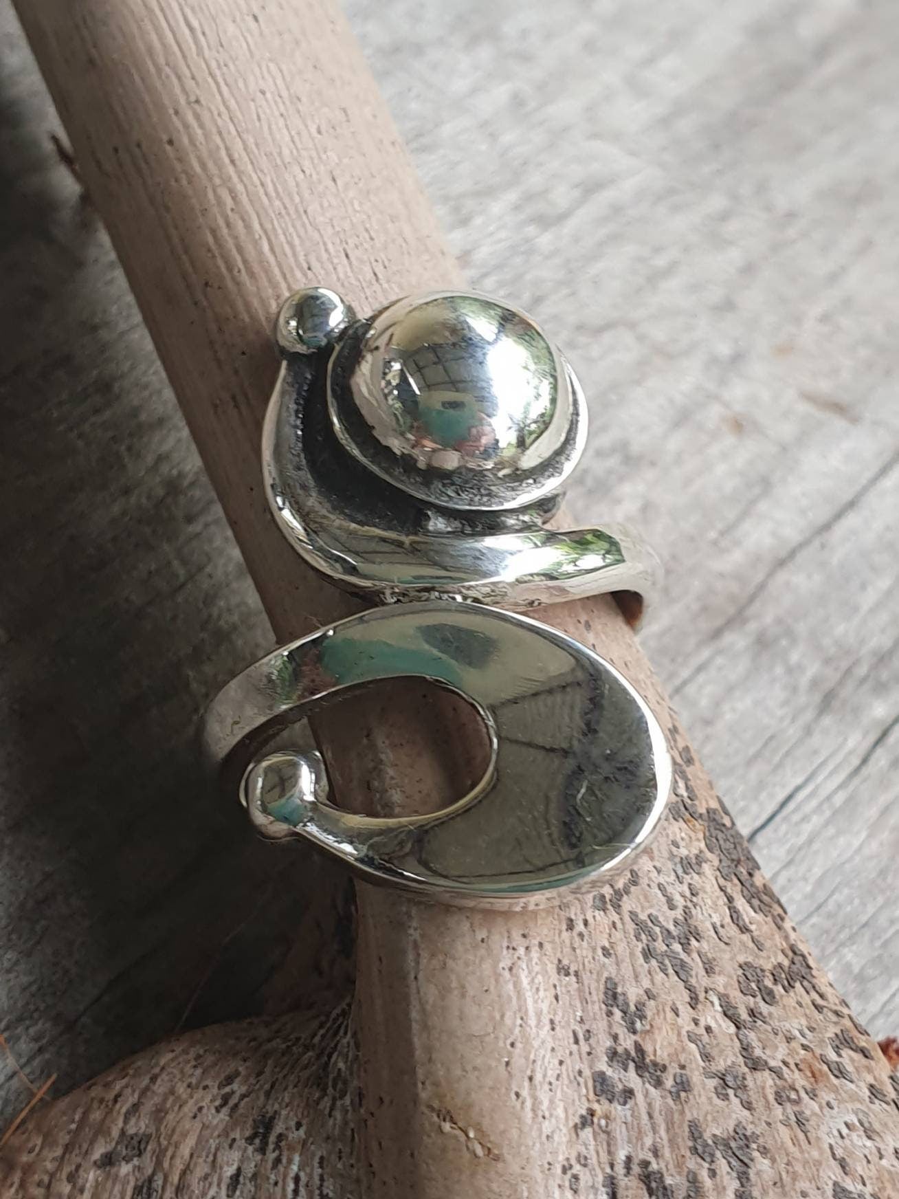 Long silver ring,sterling silver,swirl, boho,hipster chic,womens fashion,goddess,hand made