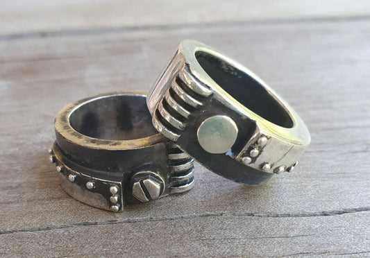 Mechanical Chunky ring,sterling silver, rustic,24gms industrial,mans silver band,handmade, steampunk,silver wedding,rockabilly thick silver