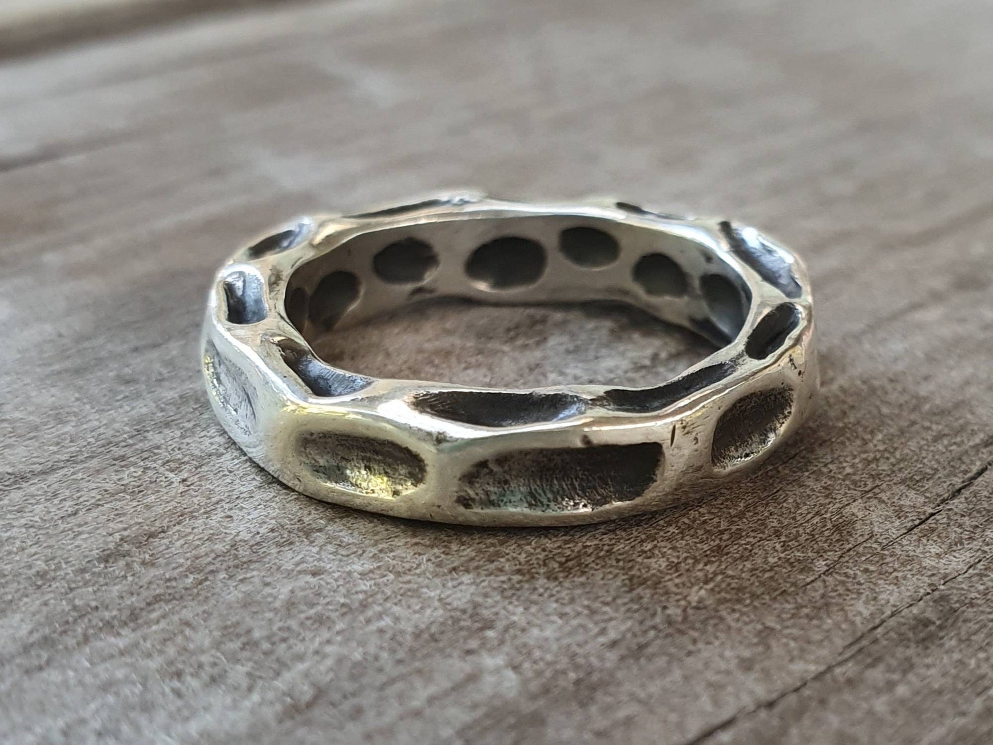 Nugget ring,chunky,Sterling silver,stacker ring,industrial, rustic ,hammered,wedding band, unisex,men's fashion,handmade,steampunk,designer,