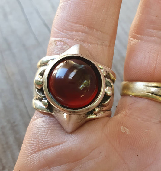 Garnet chunky ring,sterling silver,large garnet cabachon,unisex ring,wedding ring,boho,gemstone ring,handmade, retro,signet,